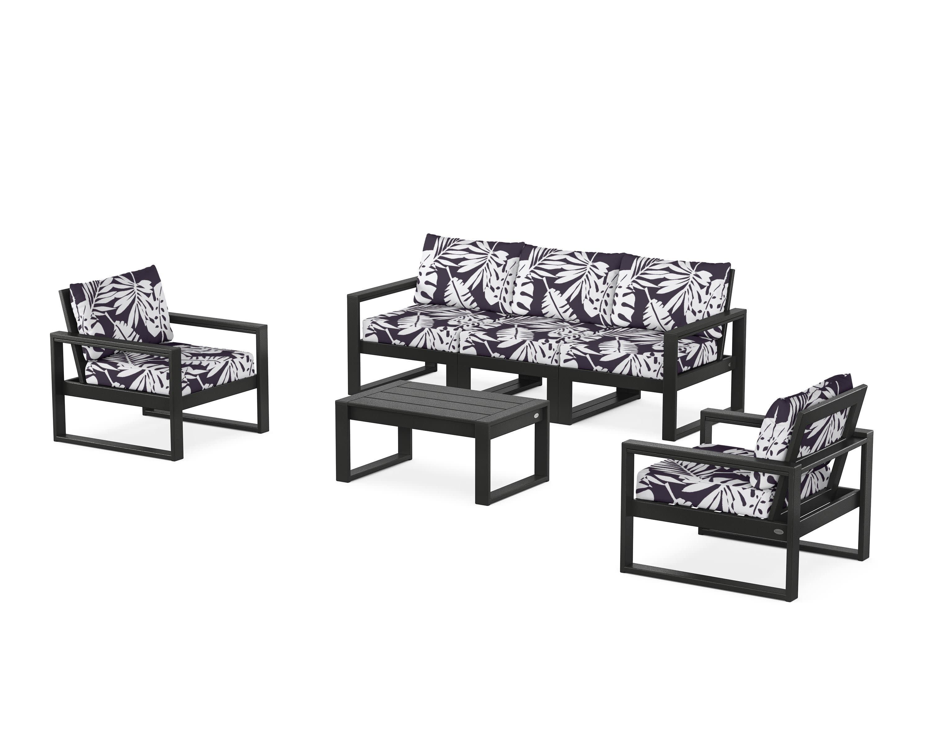 EDGE Sectional 4-Piece Deep Seating Set with Sofa in Black / Leaf Navy