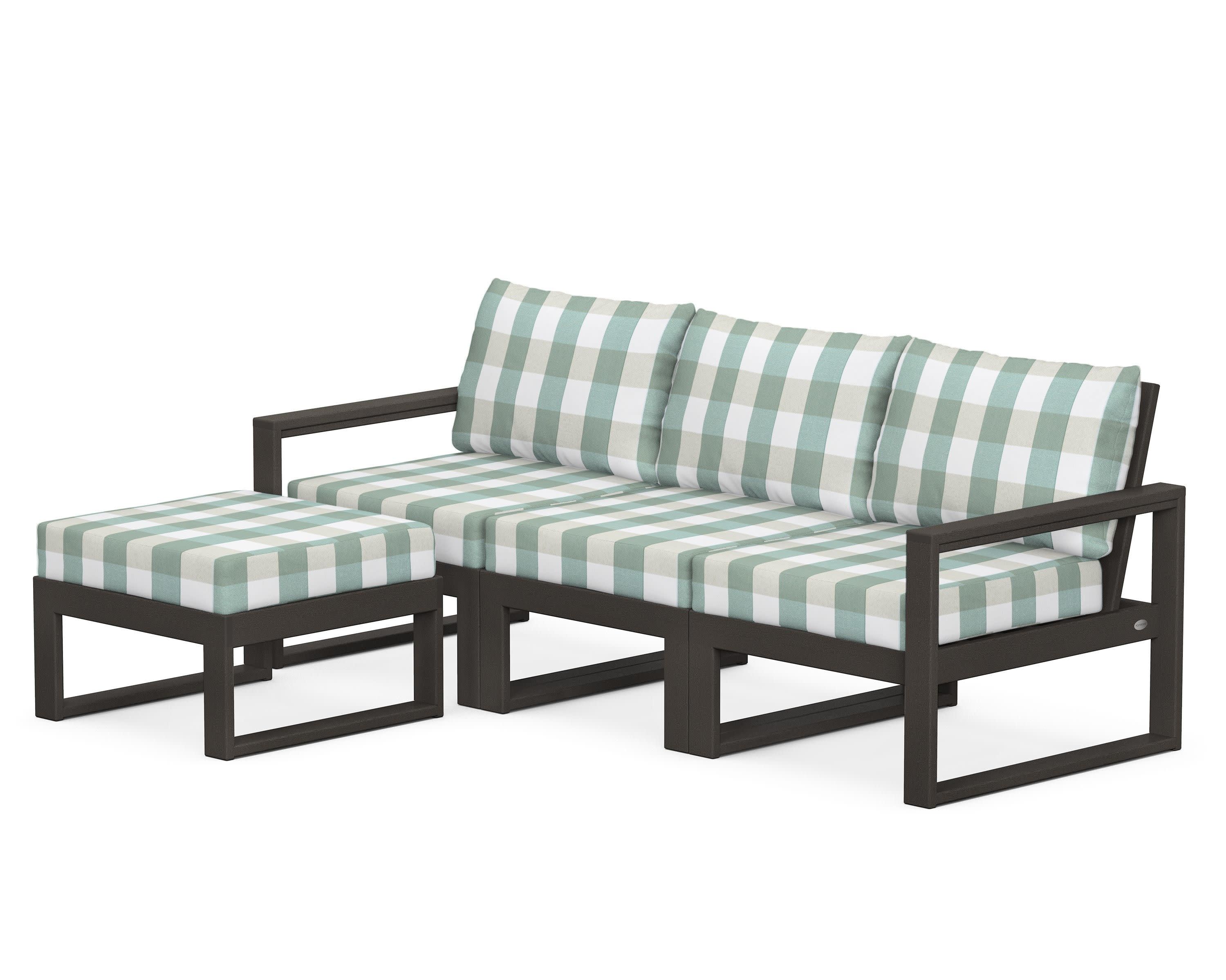 EDGE 4-Piece Modular Deep Seating Set with Ottoman in Vintage Coffee / Buffalo Plaid Glacier Spa