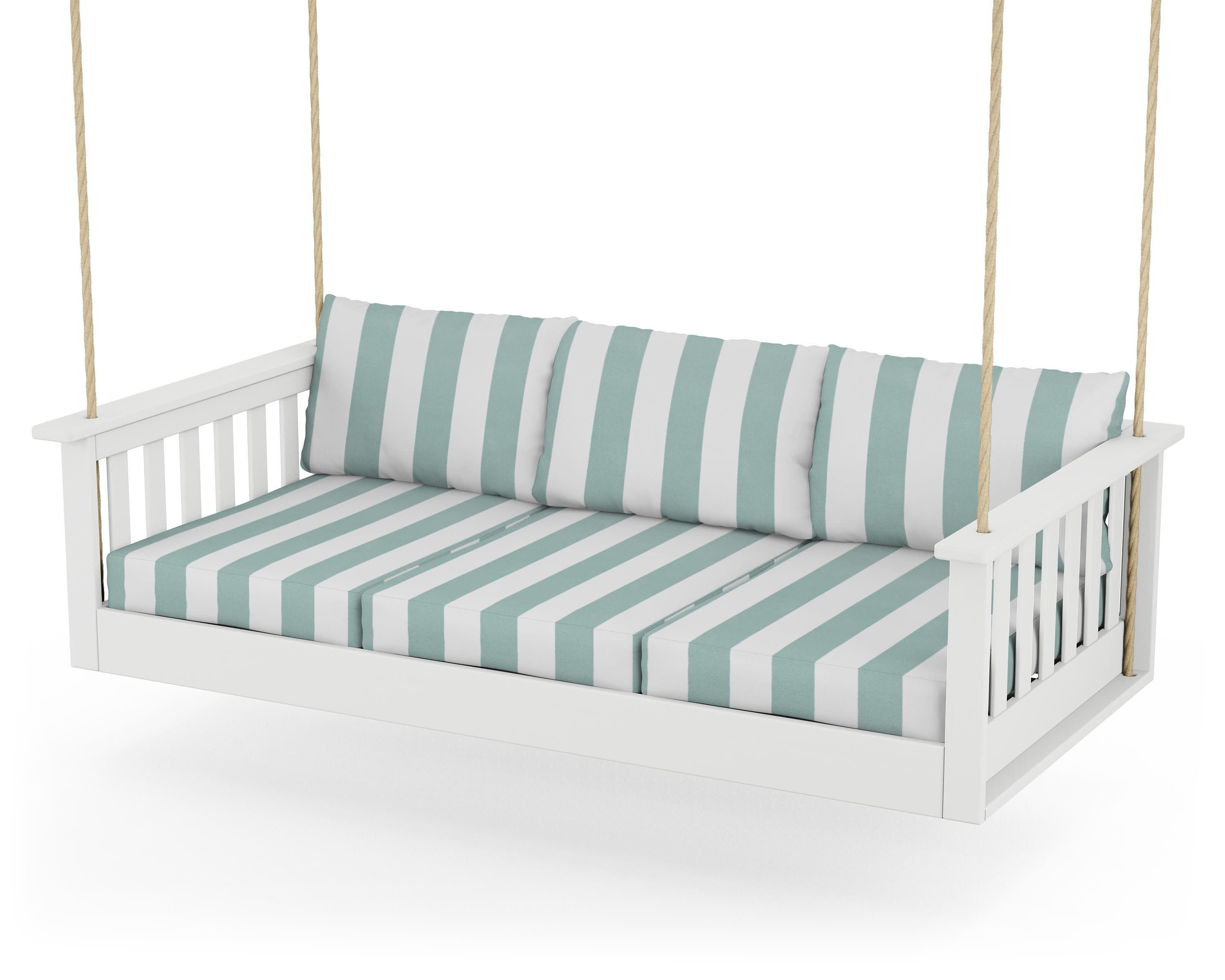 Vineyard Daybed Swing in White / Cabana Stripe Glacier Spa