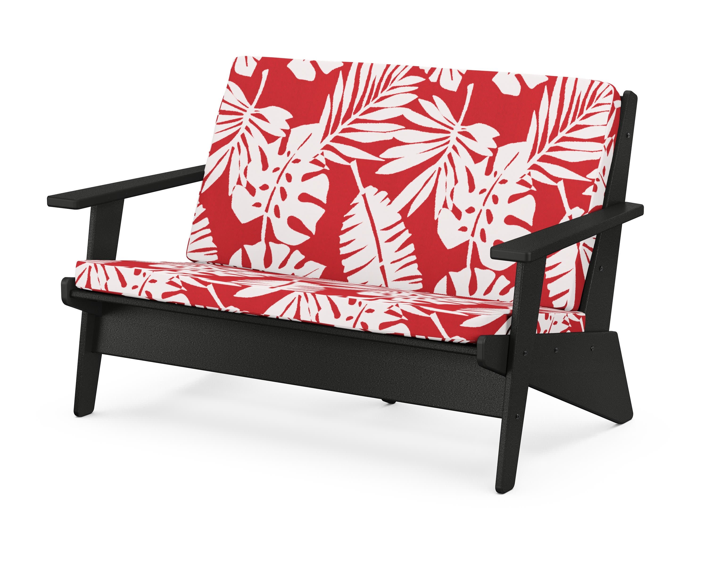 Riviera Modern Lounge Loveseat in Black / Leaf Crimson