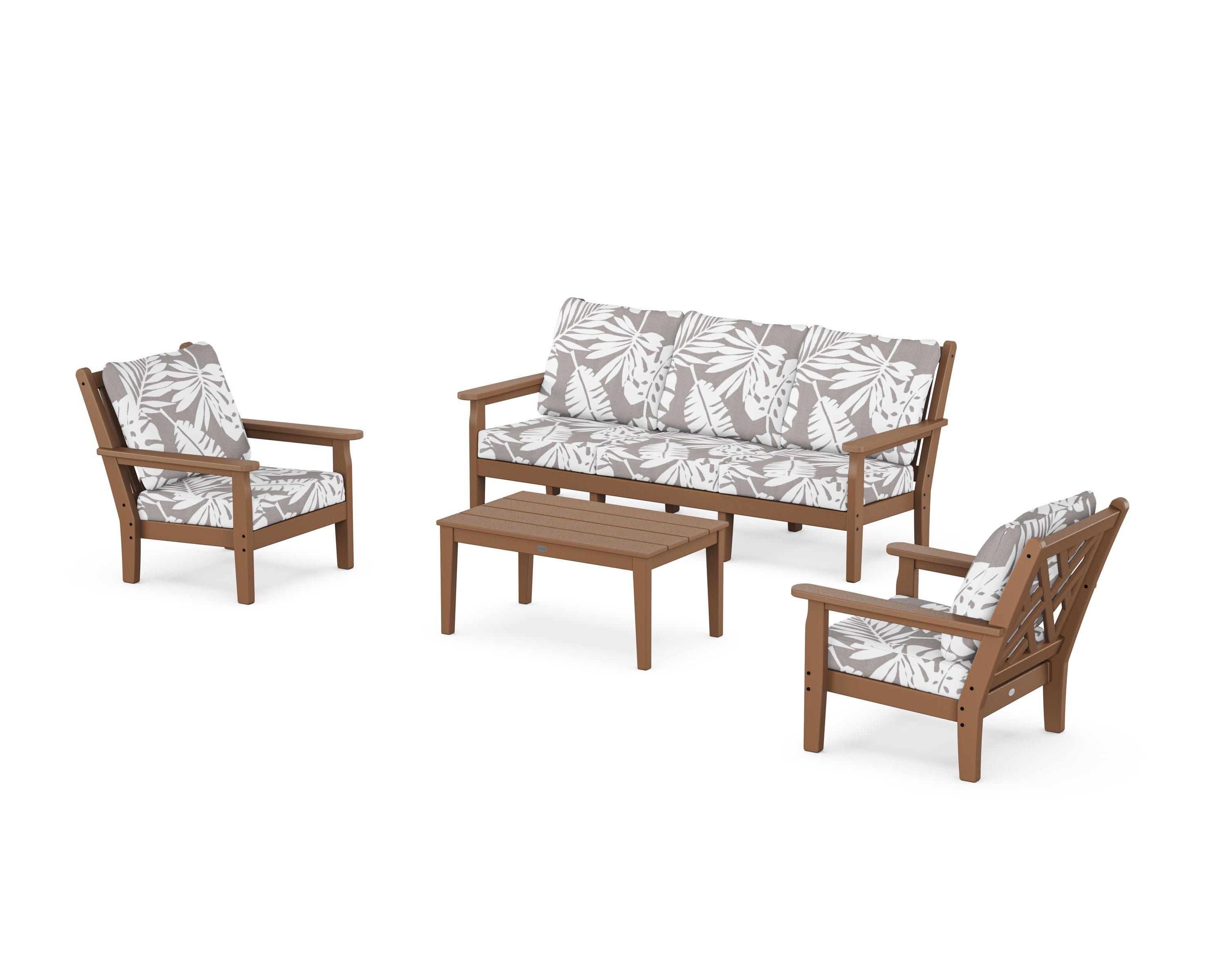 Chippendale 4-Piece Deep Seating Set with Sofa in Teak / Leaf Grey Mist