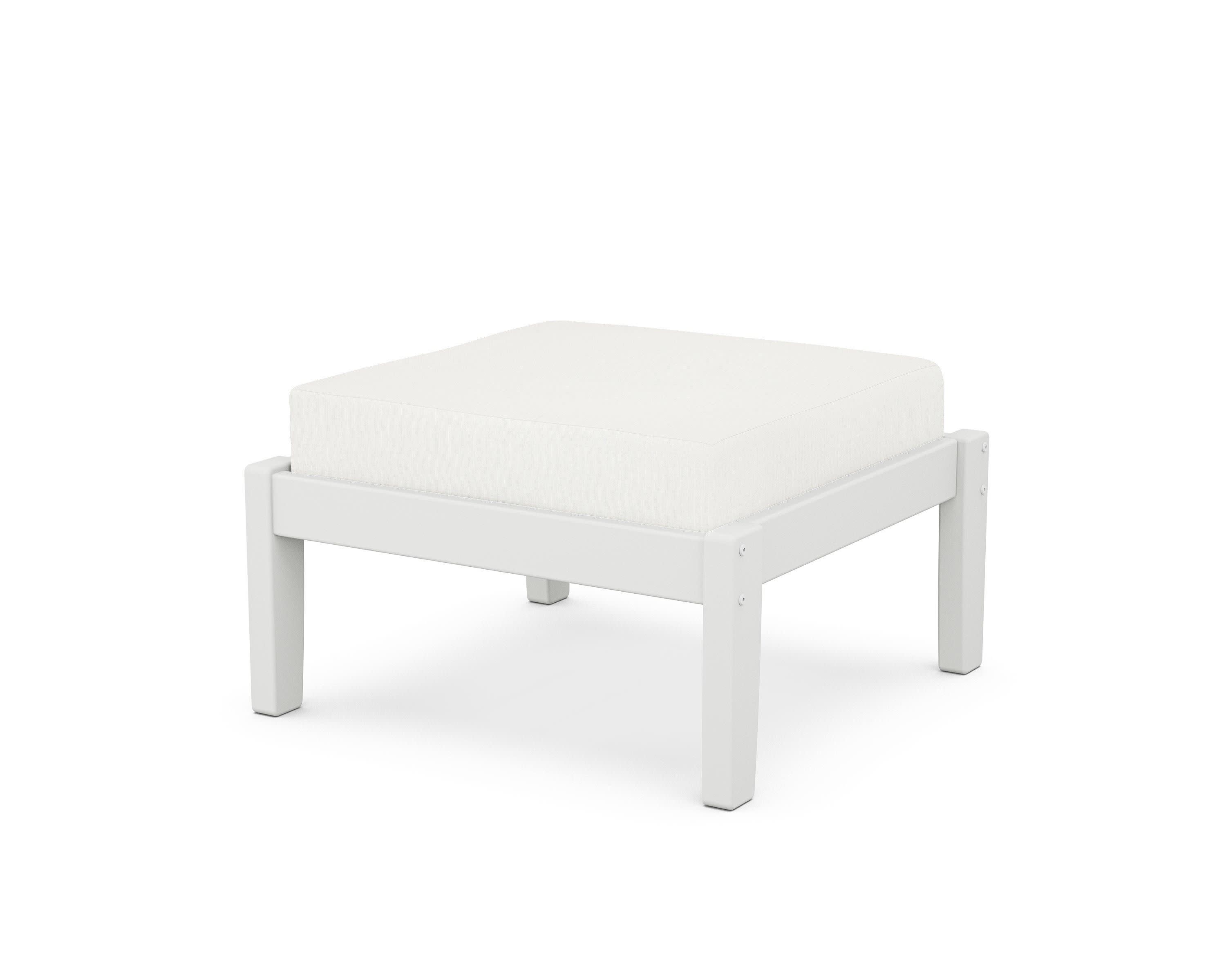 Deep Seating Ottoman in White / Natural Linen
