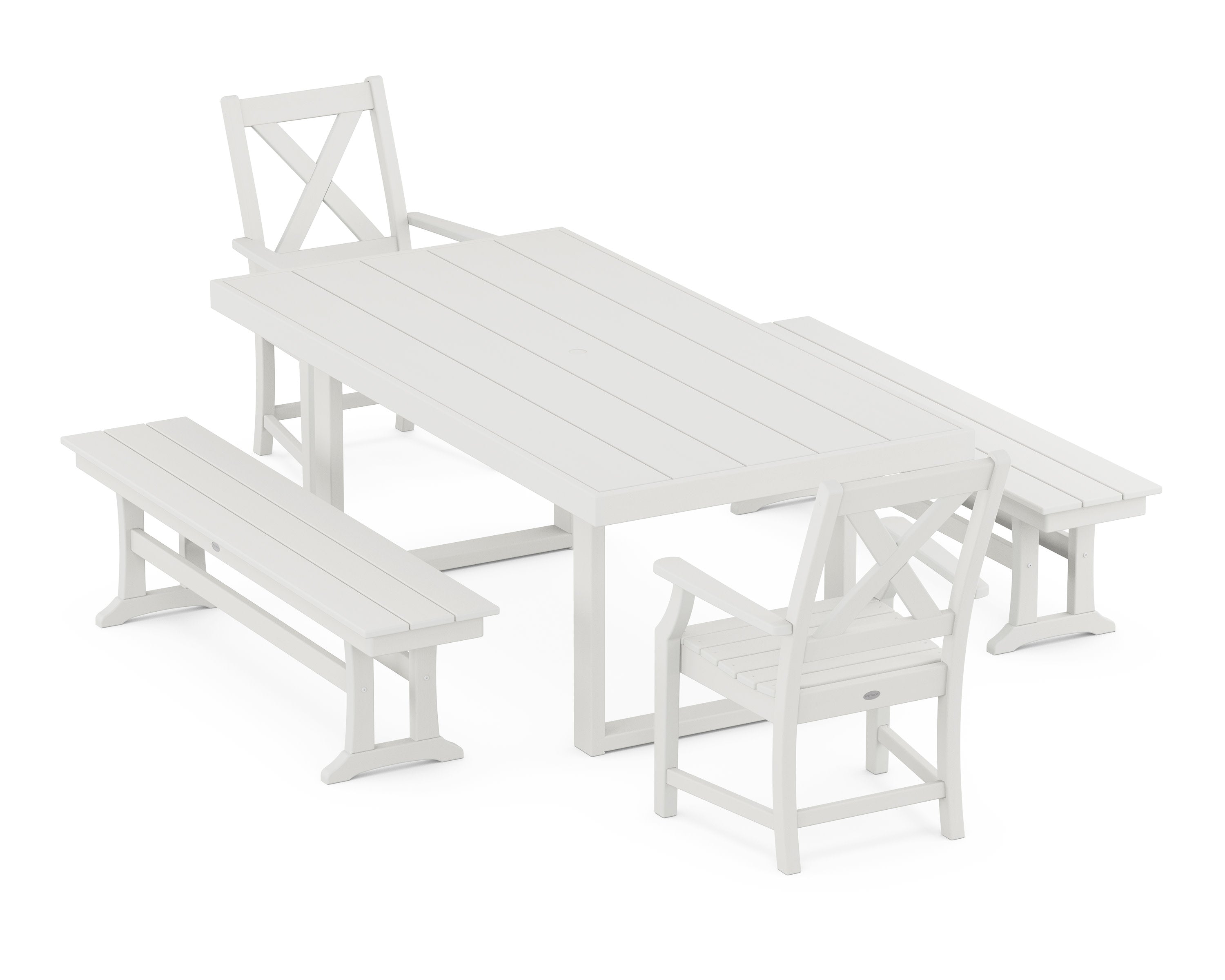 Braxton 5-Piece Dining Set with Benches in Vintage White