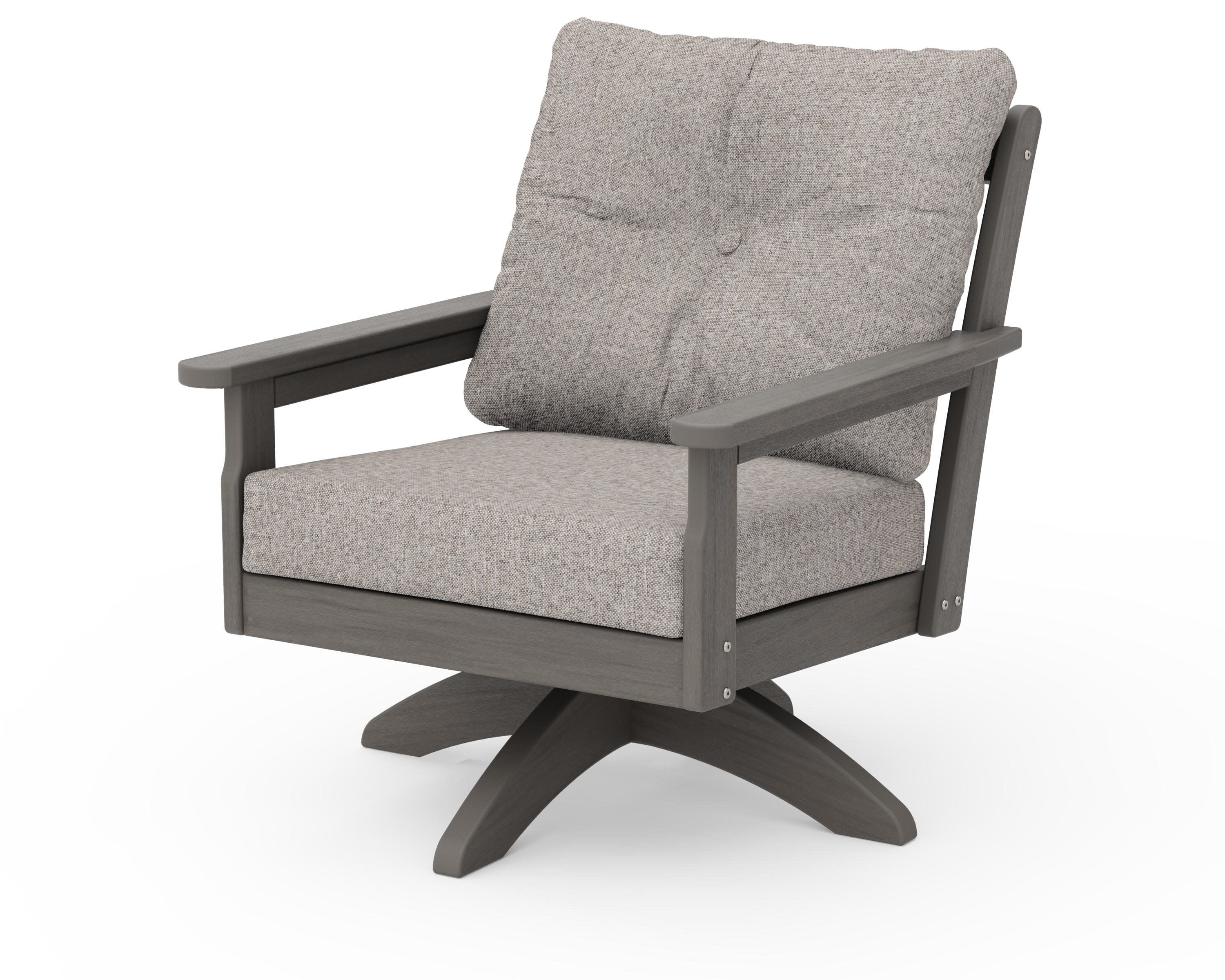 Vineyard Deep Seating Swivel Chair in Driftwood / Weathered Tweed