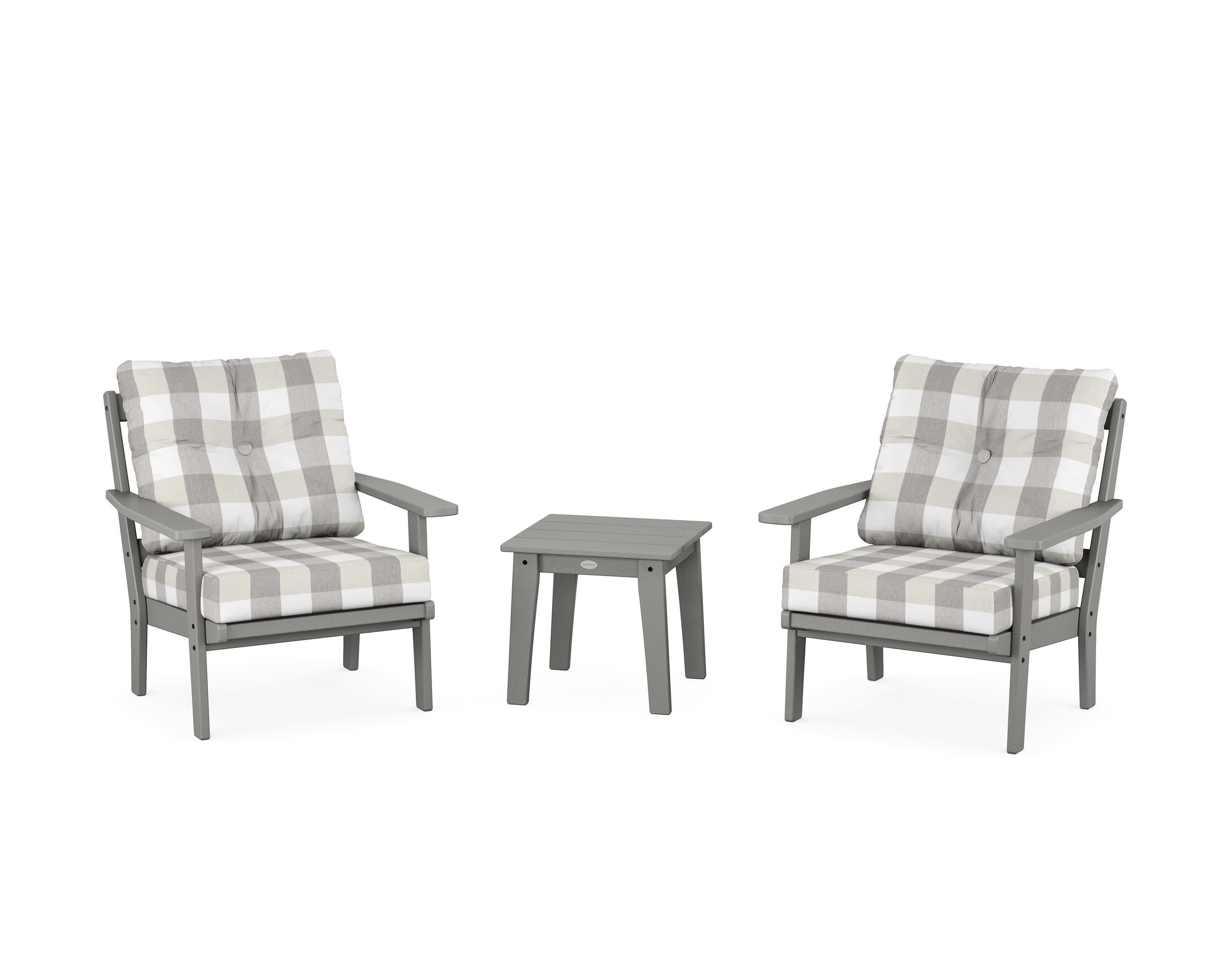 Oxford 3-Piece Deep Seating Set in Slate Grey / Buffalo Plaid Grey Mist
