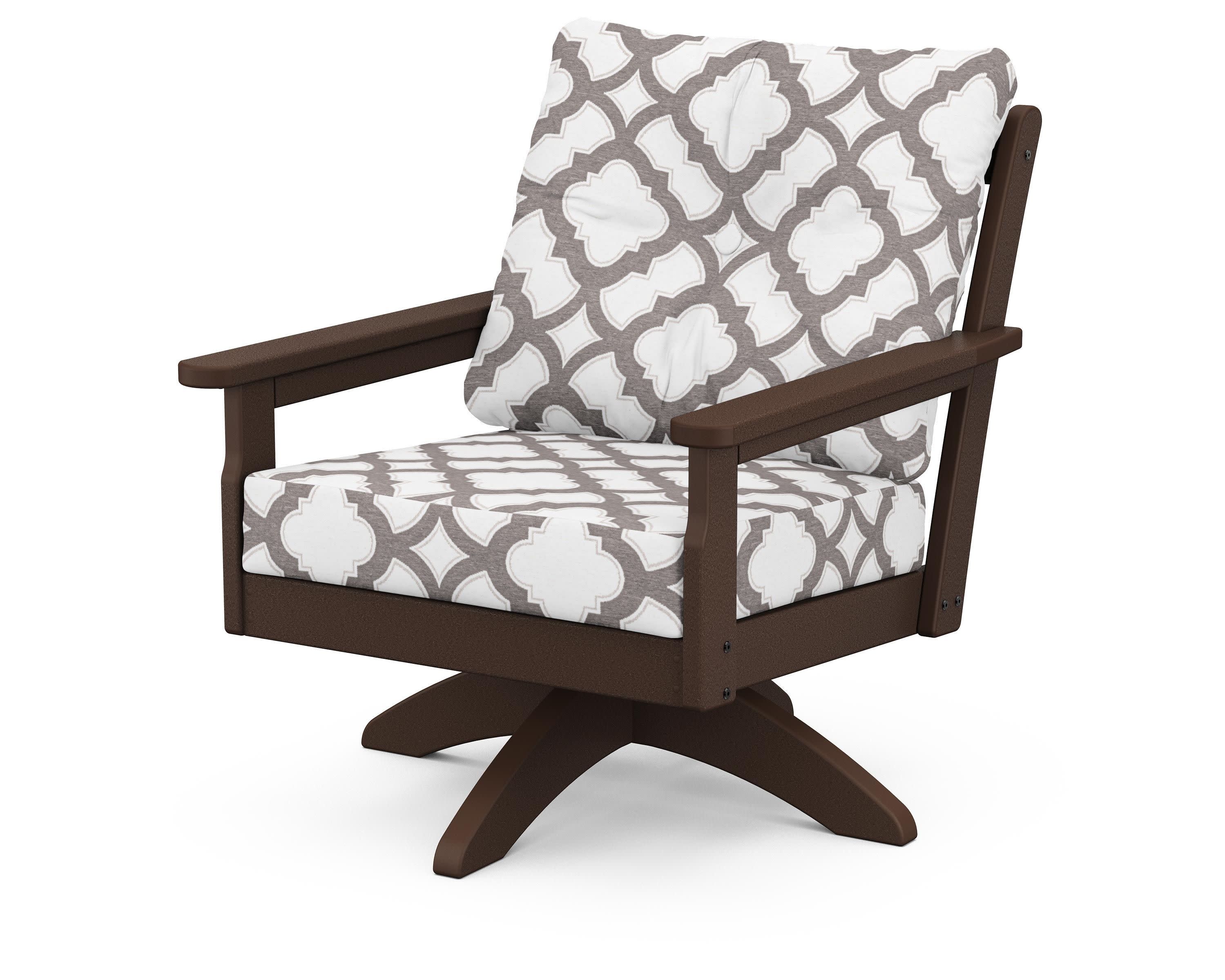Vineyard Deep Seating Swivel Chair in Mahogany / Trellis Grey Mist