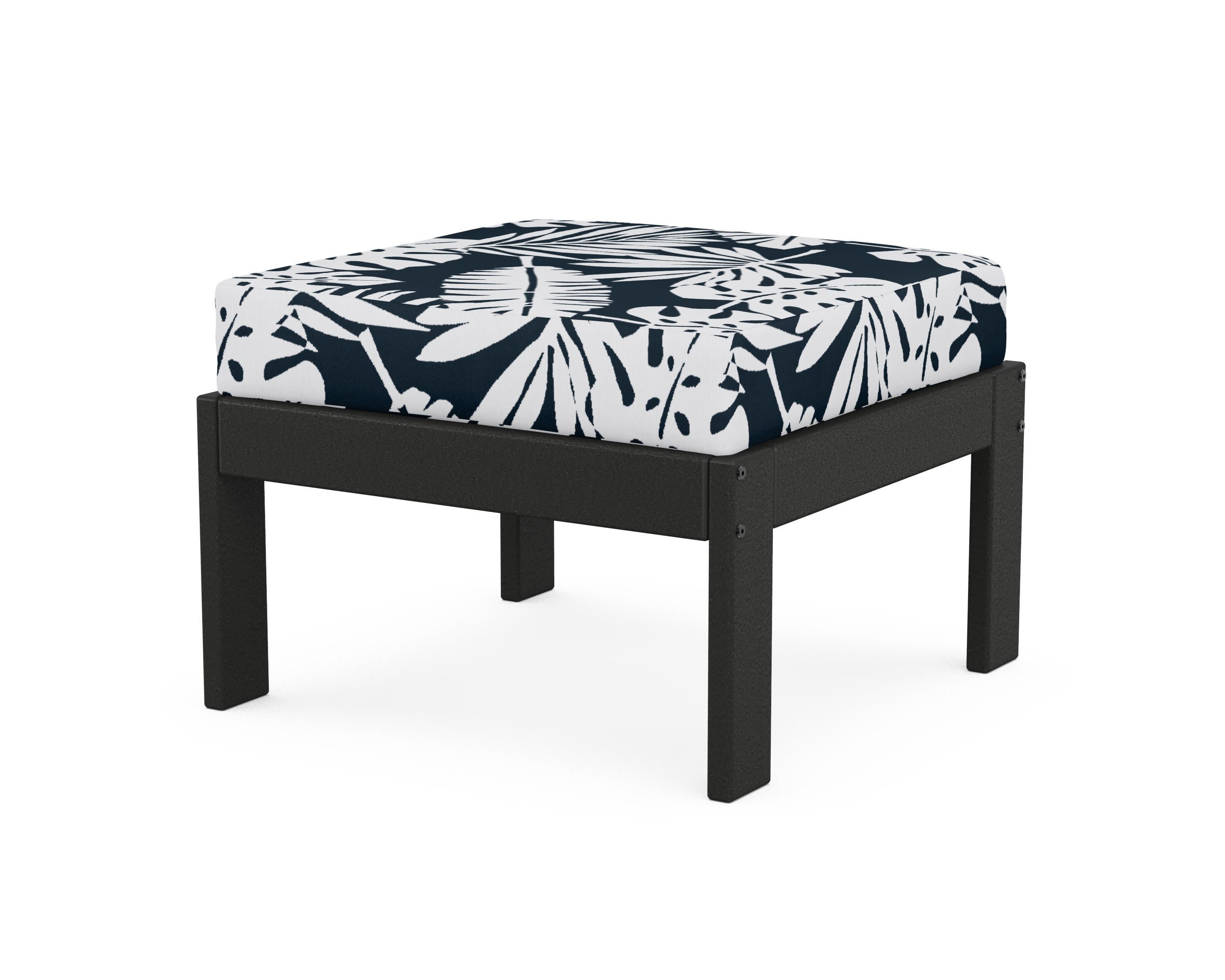 Vineyard Modular Ottoman in Black / Leaf Marine Indigo