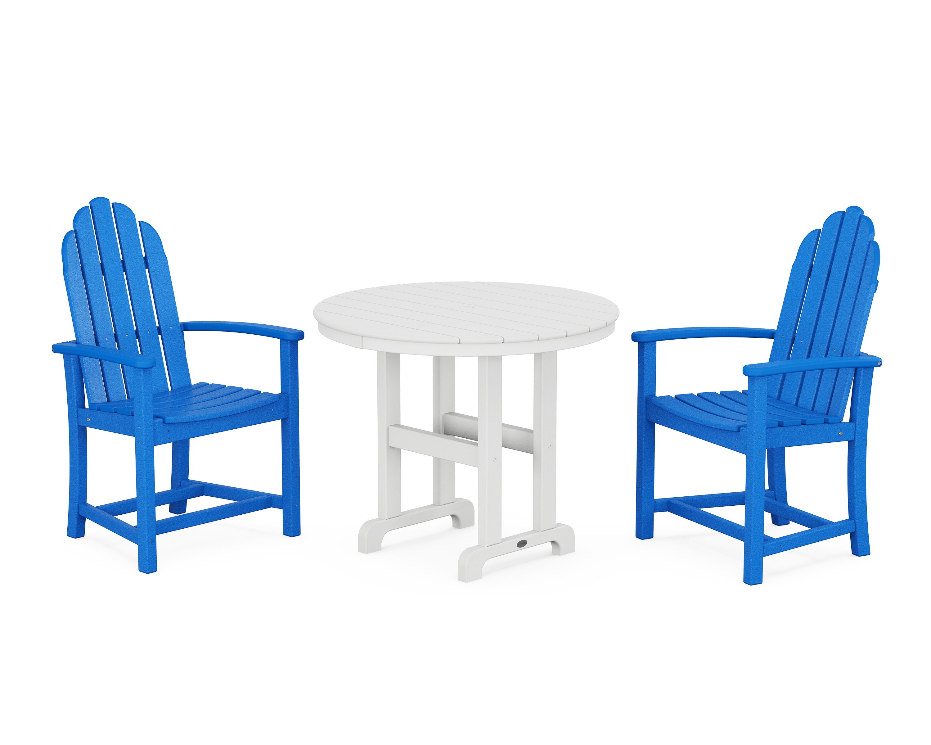 Classic Adirondack 3-Piece Round Dining Set in Pacific Blue / White