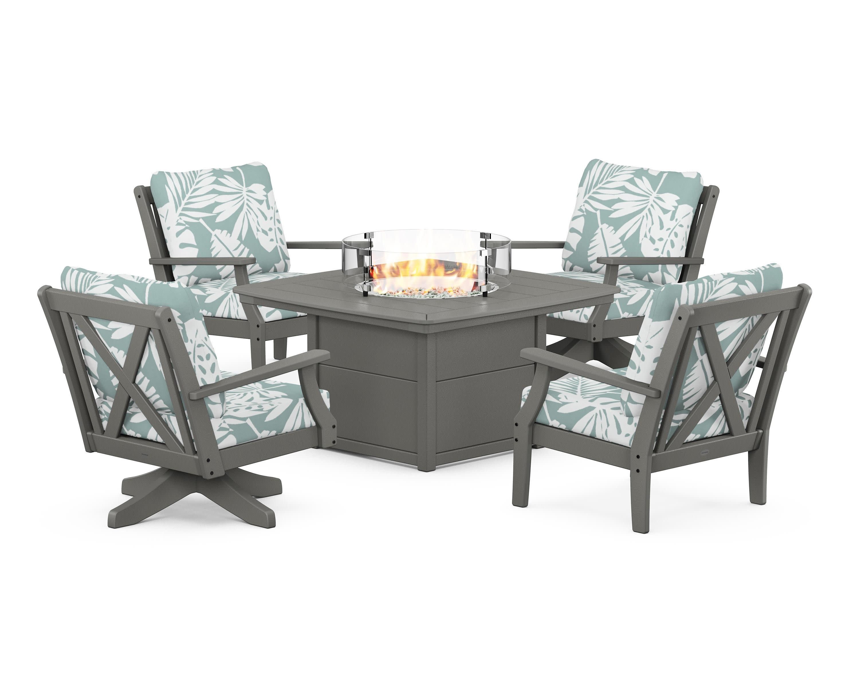 Braxton 5-Piece Deep Seating Set with Fire Table in Slate Grey / Leaf Glacier Spa