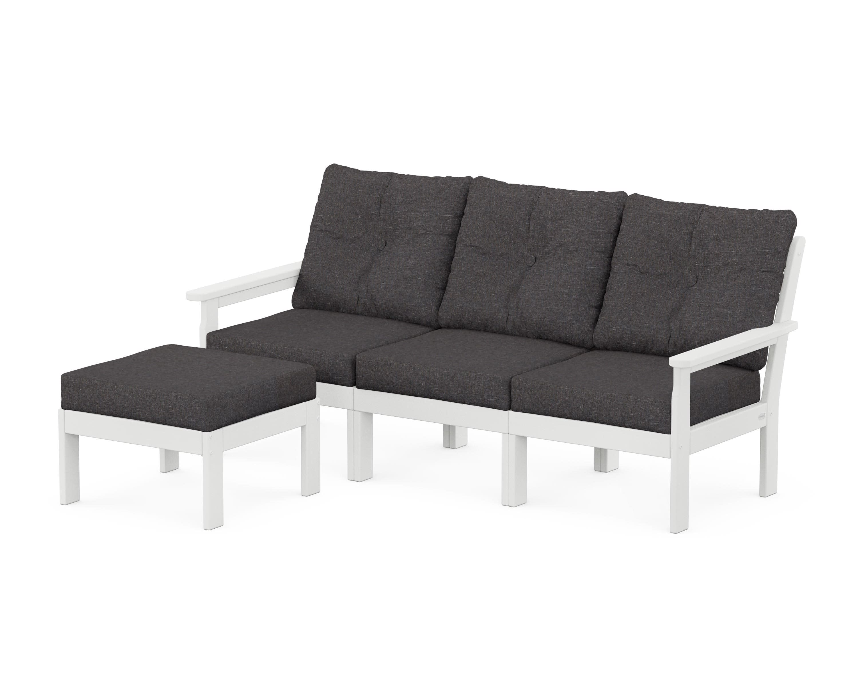Vineyard 4-Piece Sectional with Ottoman in White / Ash Charcoal