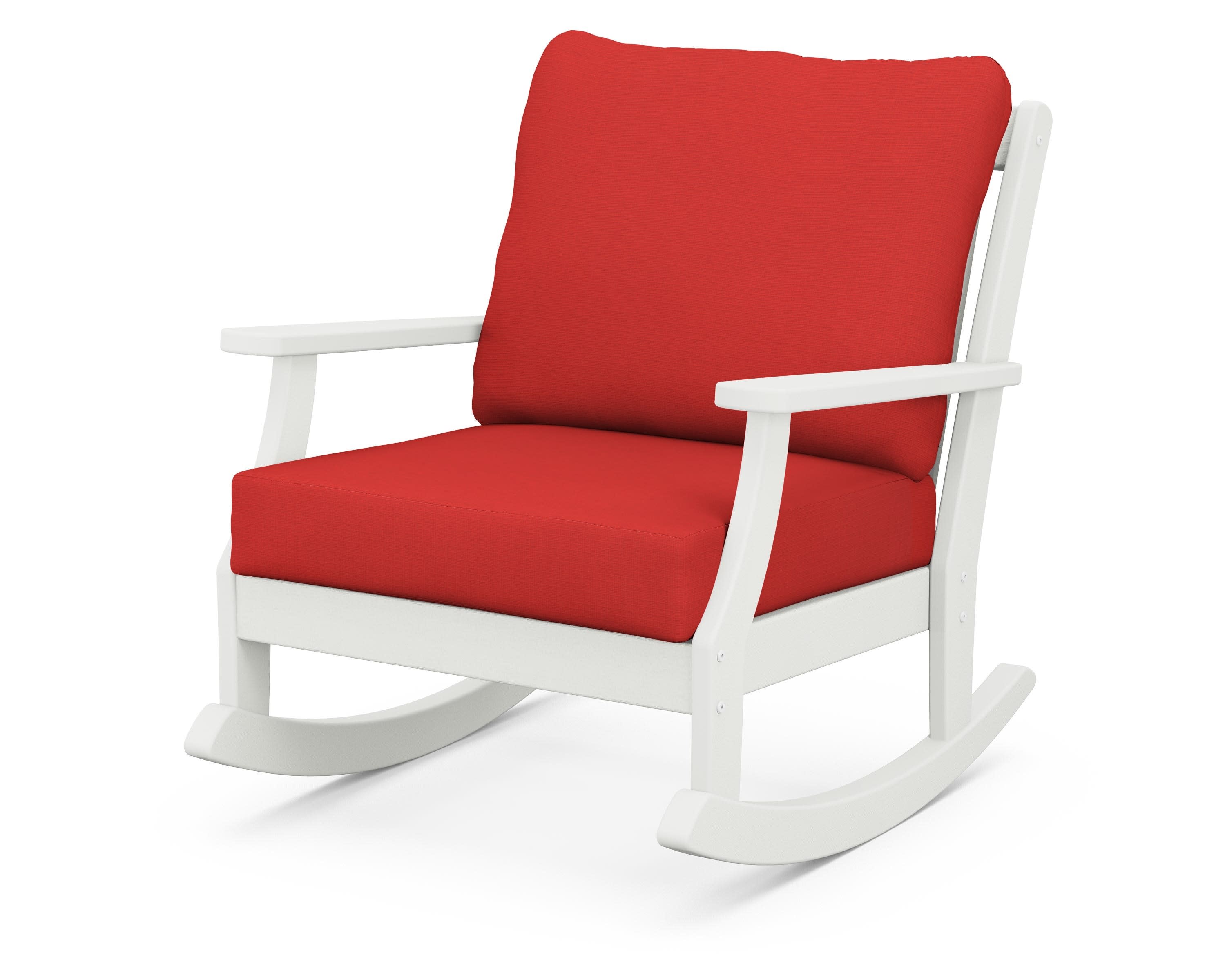 Braxton Deep Seating Rocking Chair in Vintage White / Crimson Linen