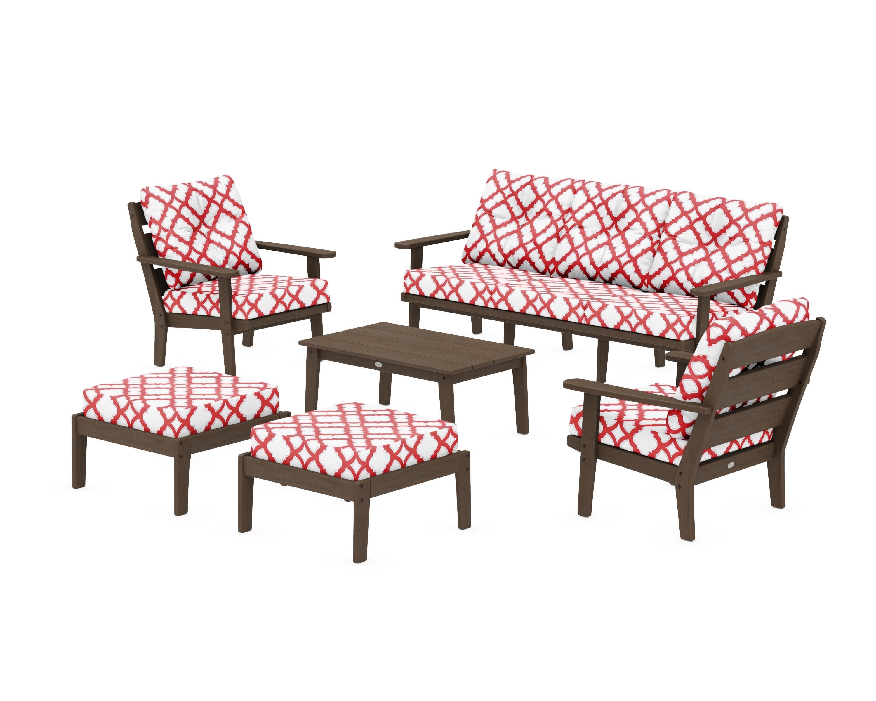 Lakeside 6-Piece Lounge Sofa Set in Kona / Trellis Crimson