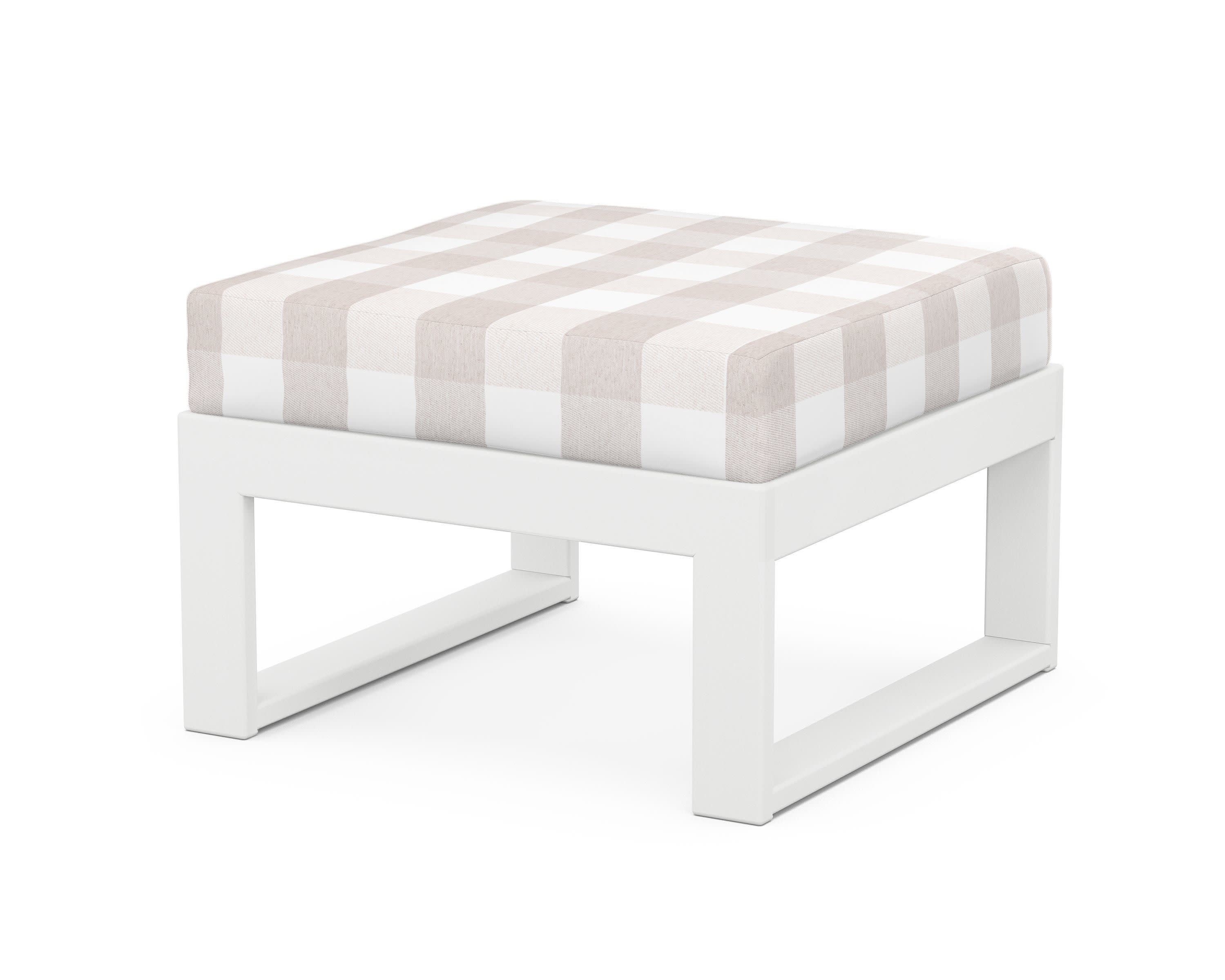 Modular Ottoman - Modern in White / Buffalo Plaid Dune Burlap