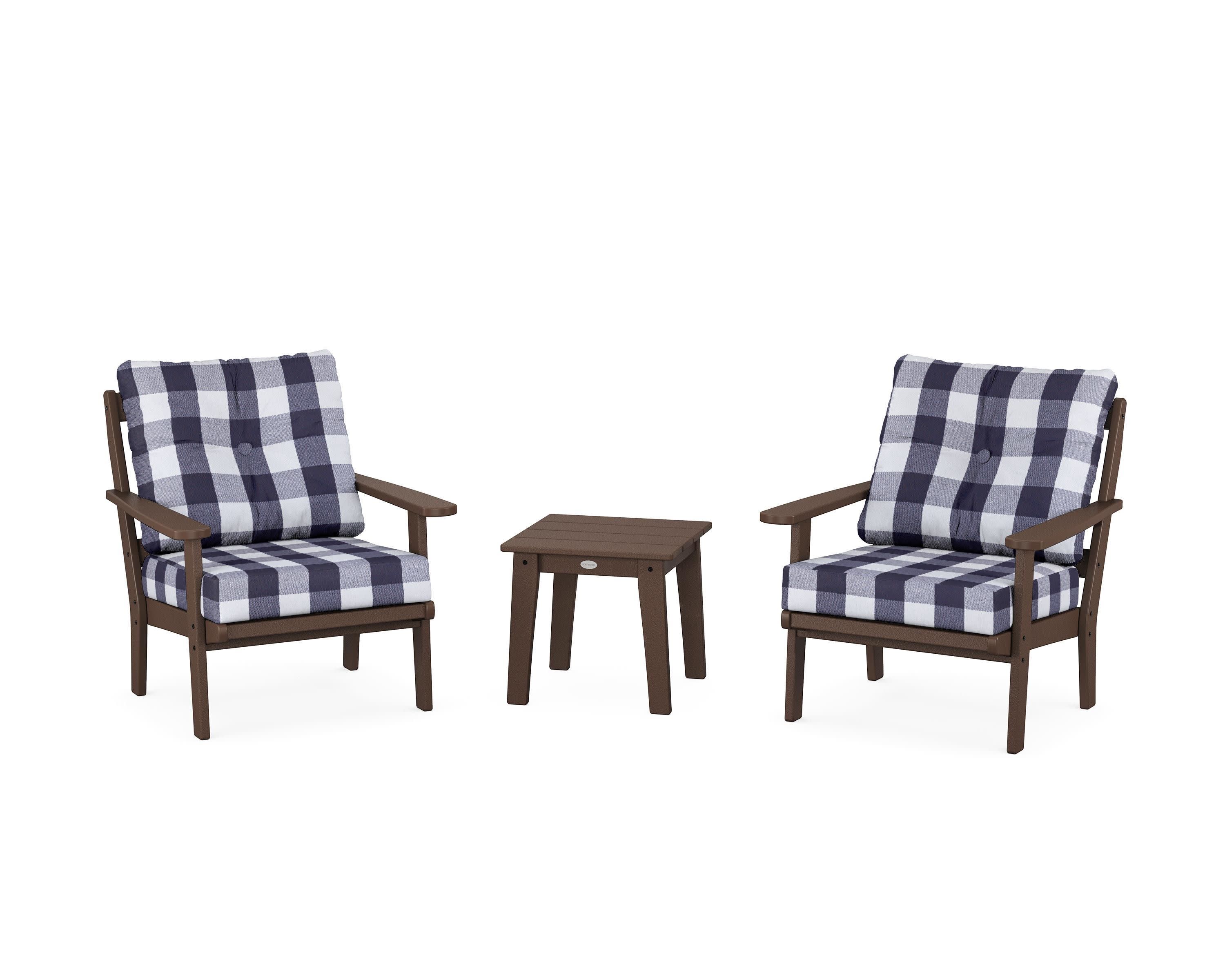 Mission 3-Piece Deep Seating Set in Mahogany / Buffalo Plaid Navy