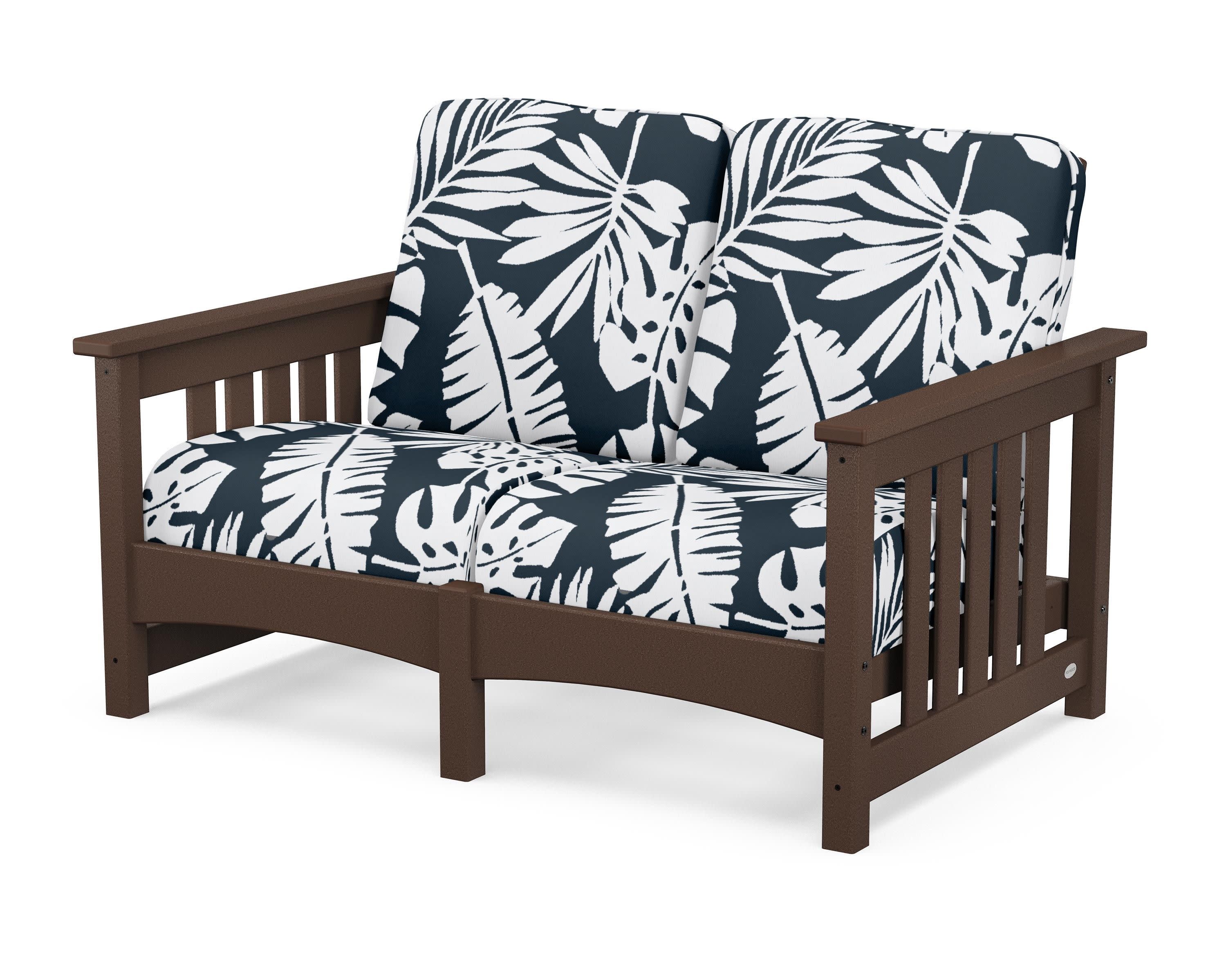 Club Mission Loveseat in Mahogany / Leaf Marine Indigo
