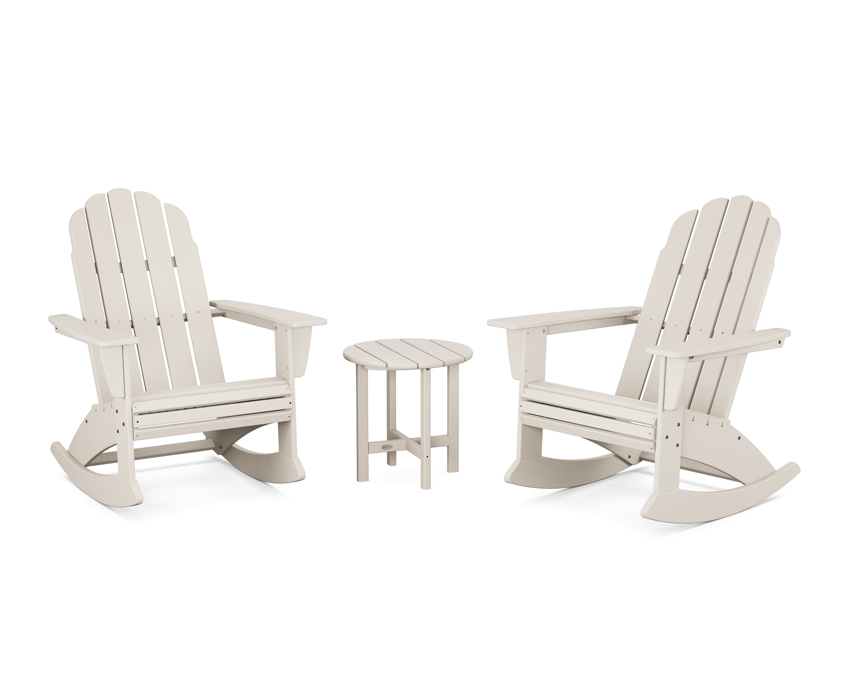 Vineyard Curveback 3-Piece Adirondack Rocking Chair Set in Sand