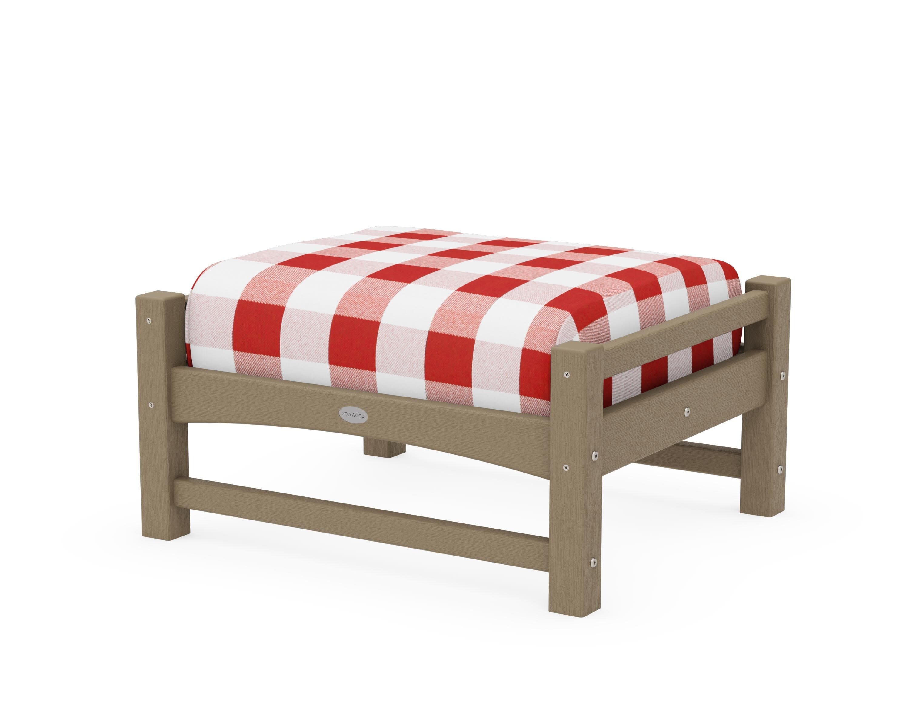 Club Ottoman in Vintage Sahara / Buffalo Plaid Crimson