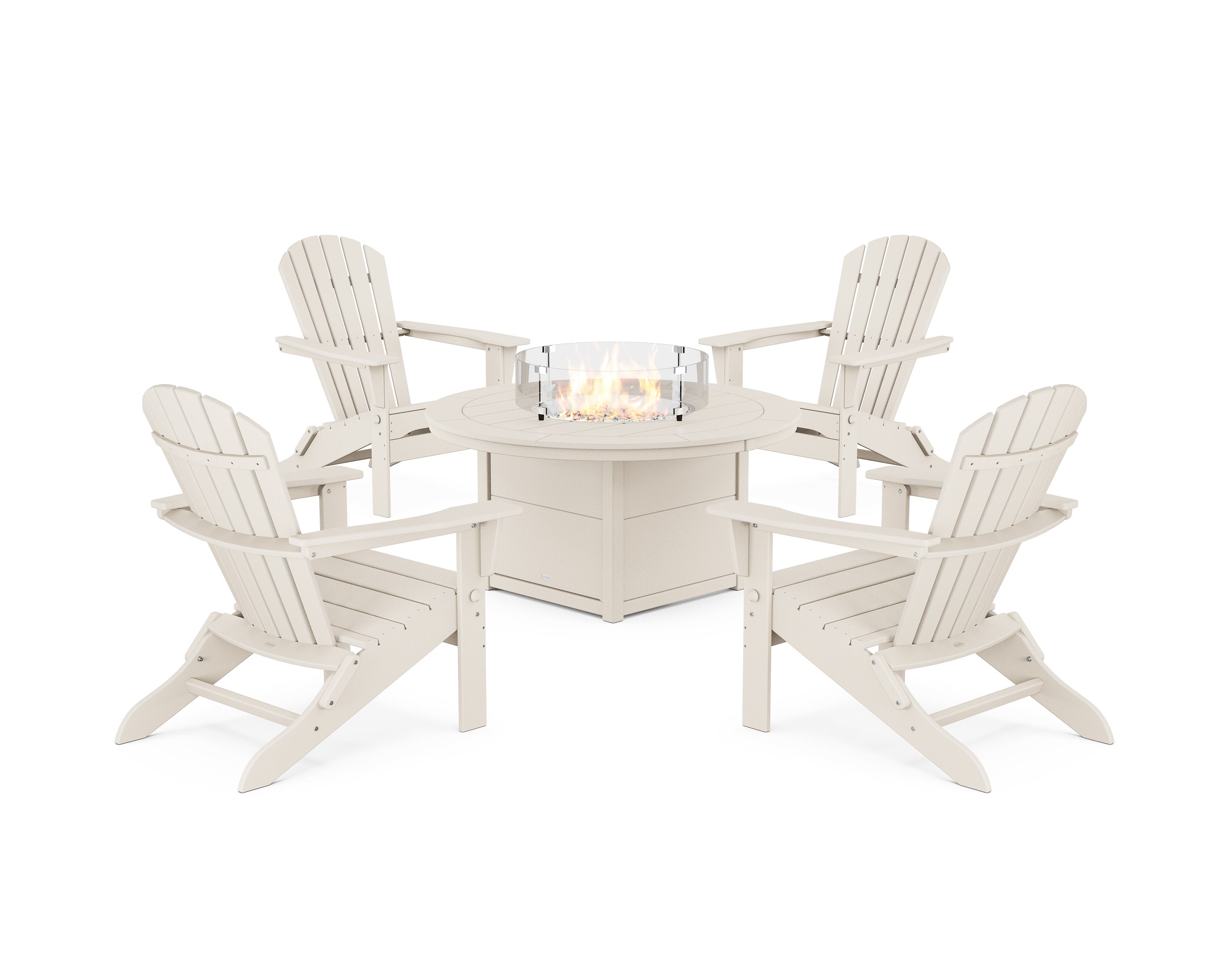 South Beach 5-Piece Folding Adirondack Fire Chat Set in Sand