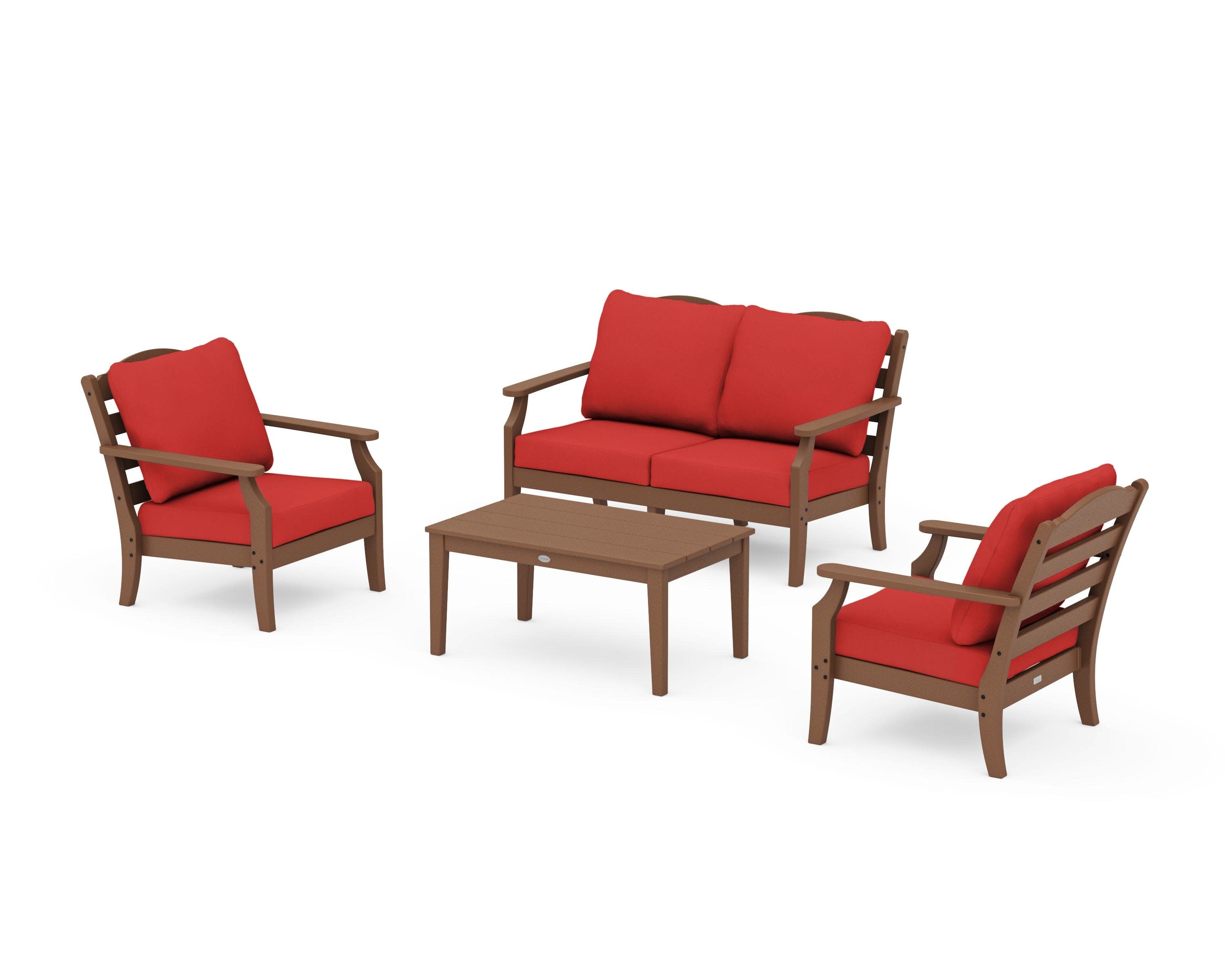 Savannah 4-Piece Deep Seating Set with Loveseat in Teak / Crimson Linen