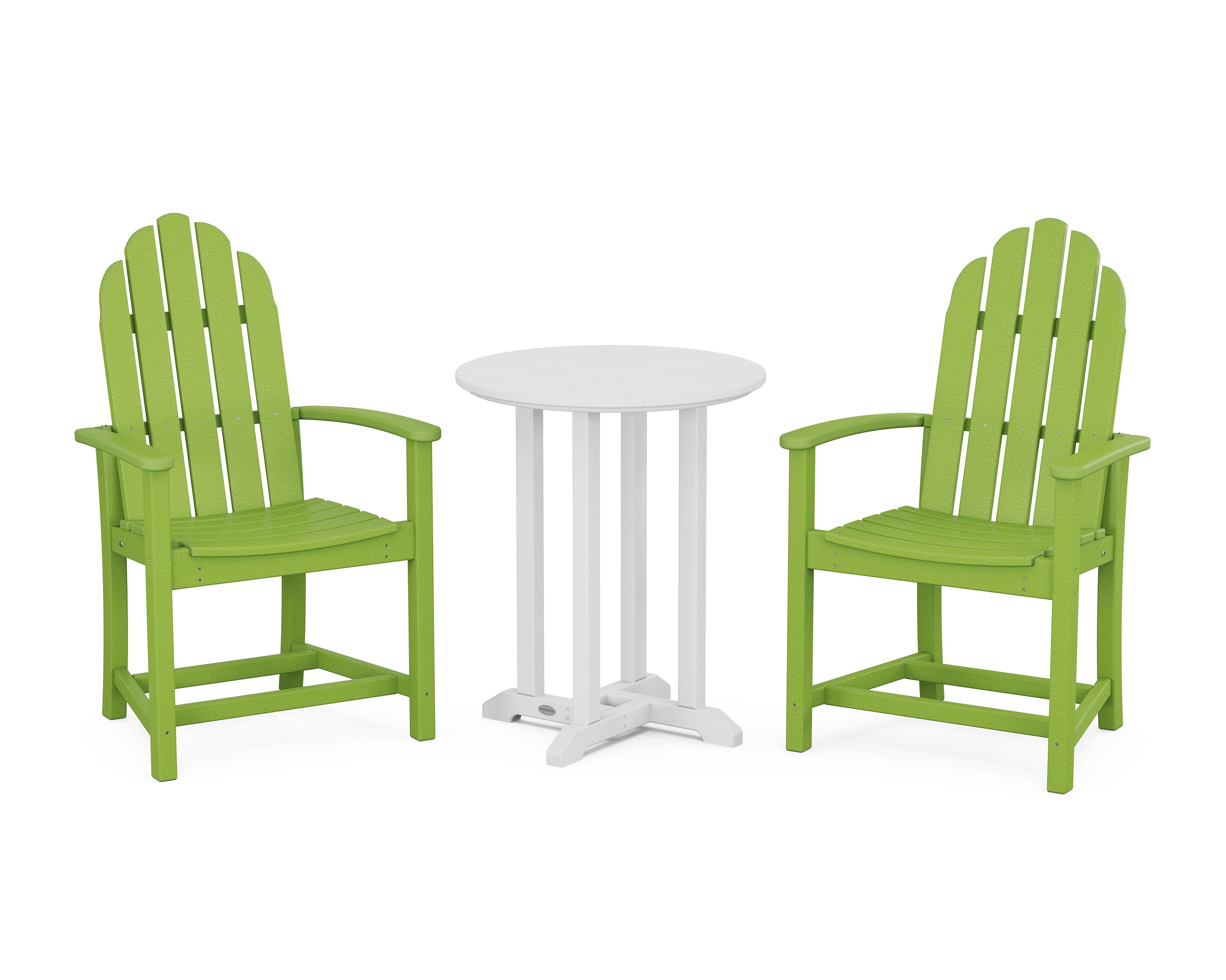 Classic Adirondack 3-Piece Round Bistro Dining Set in Lime / White