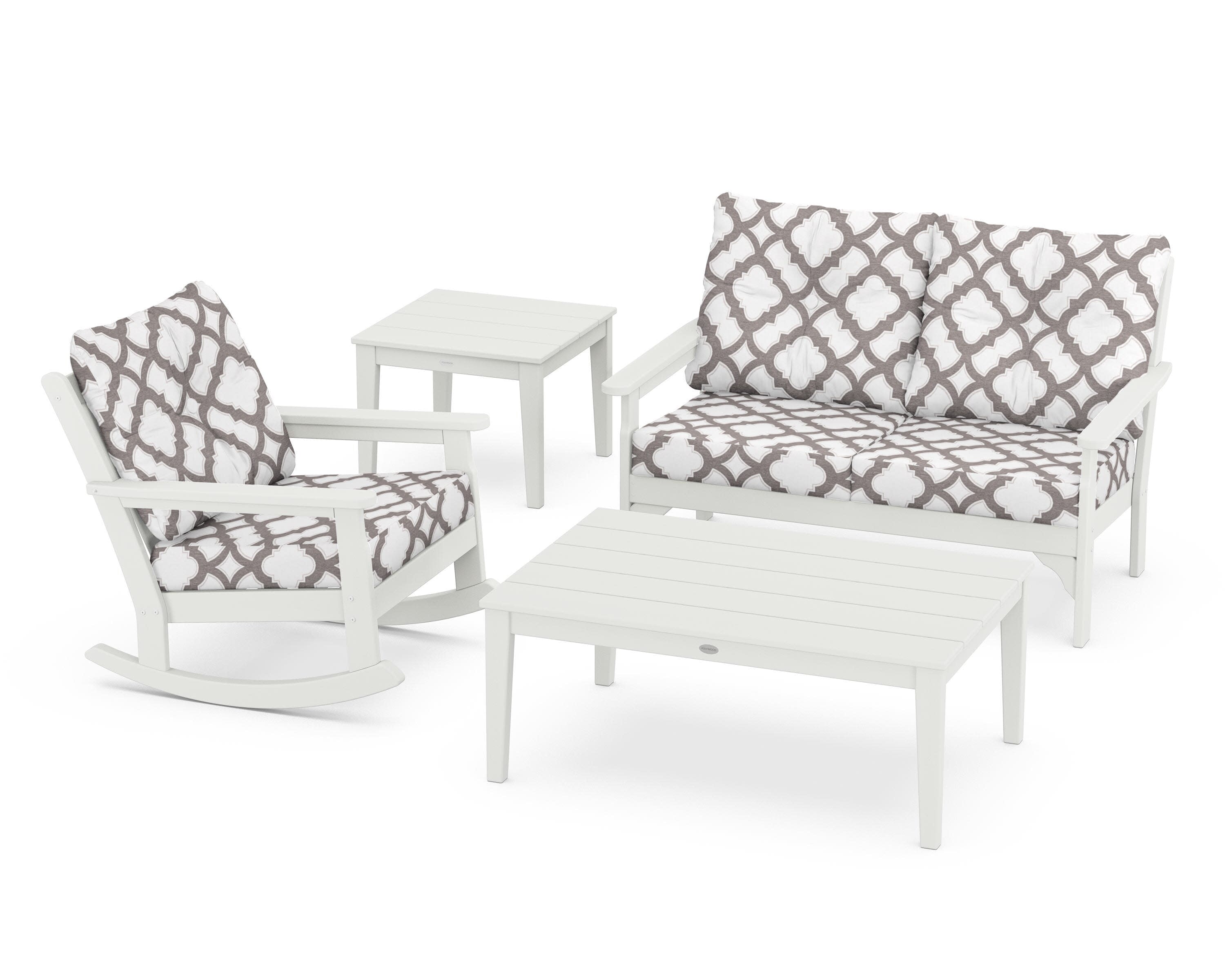 Vineyard 4-Piece Deep Seating Rocker Set in Vintage White / Trellis Grey Mist