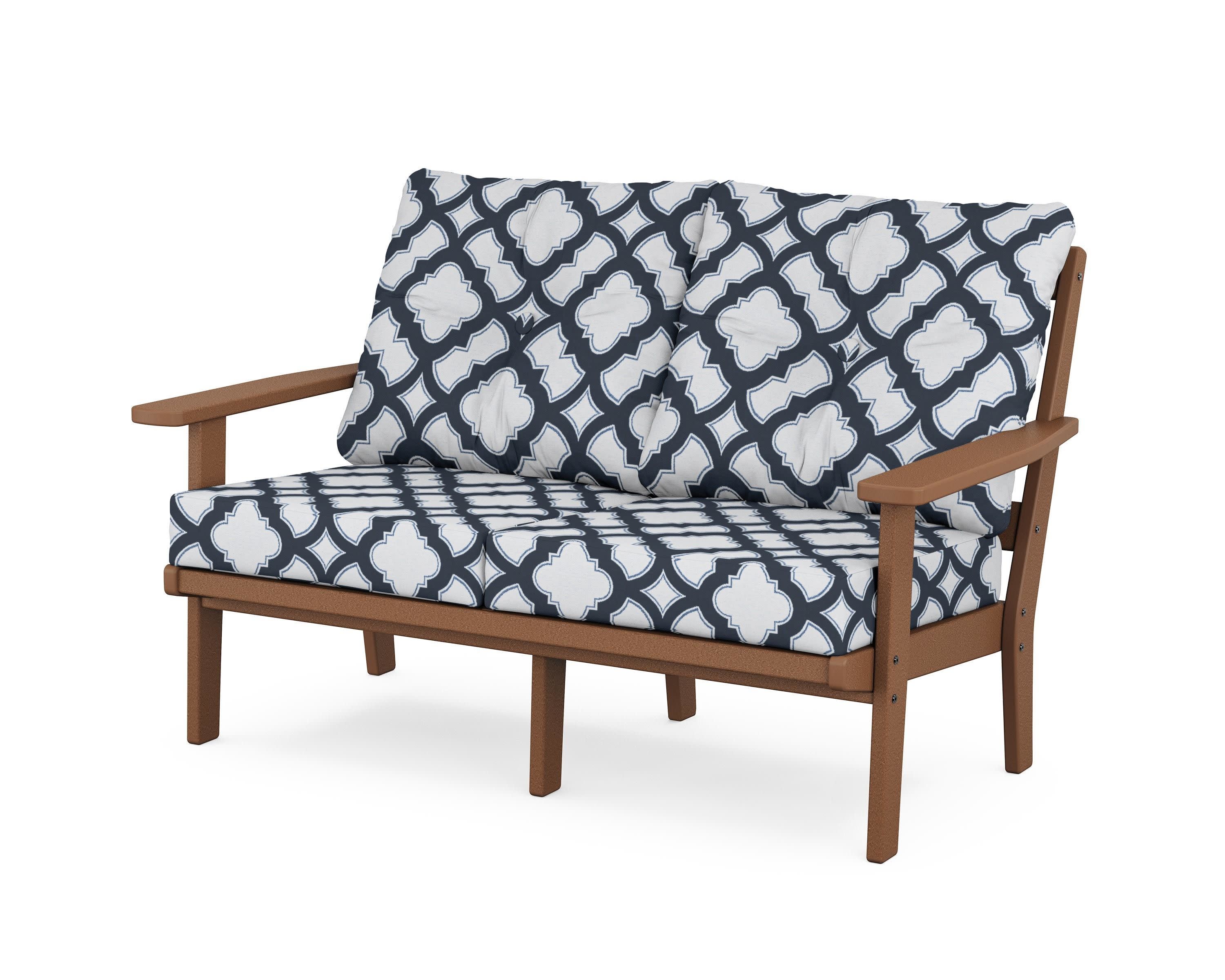 Oxford Deep SeatingLoveseat in Teak / Trellis Marine Indigo