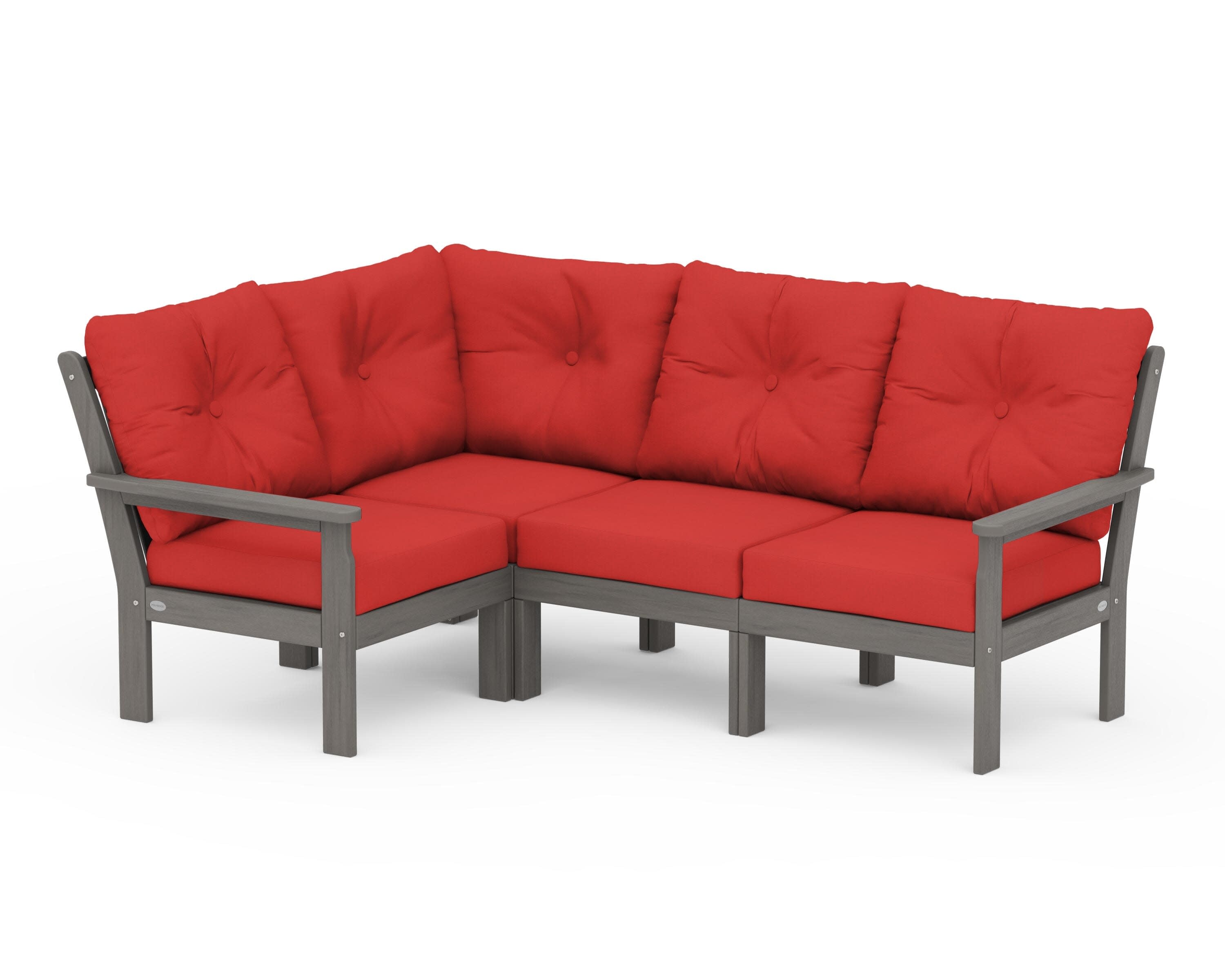 Vineyard 4-Piece Sectional in Driftwood / Crimson Linen