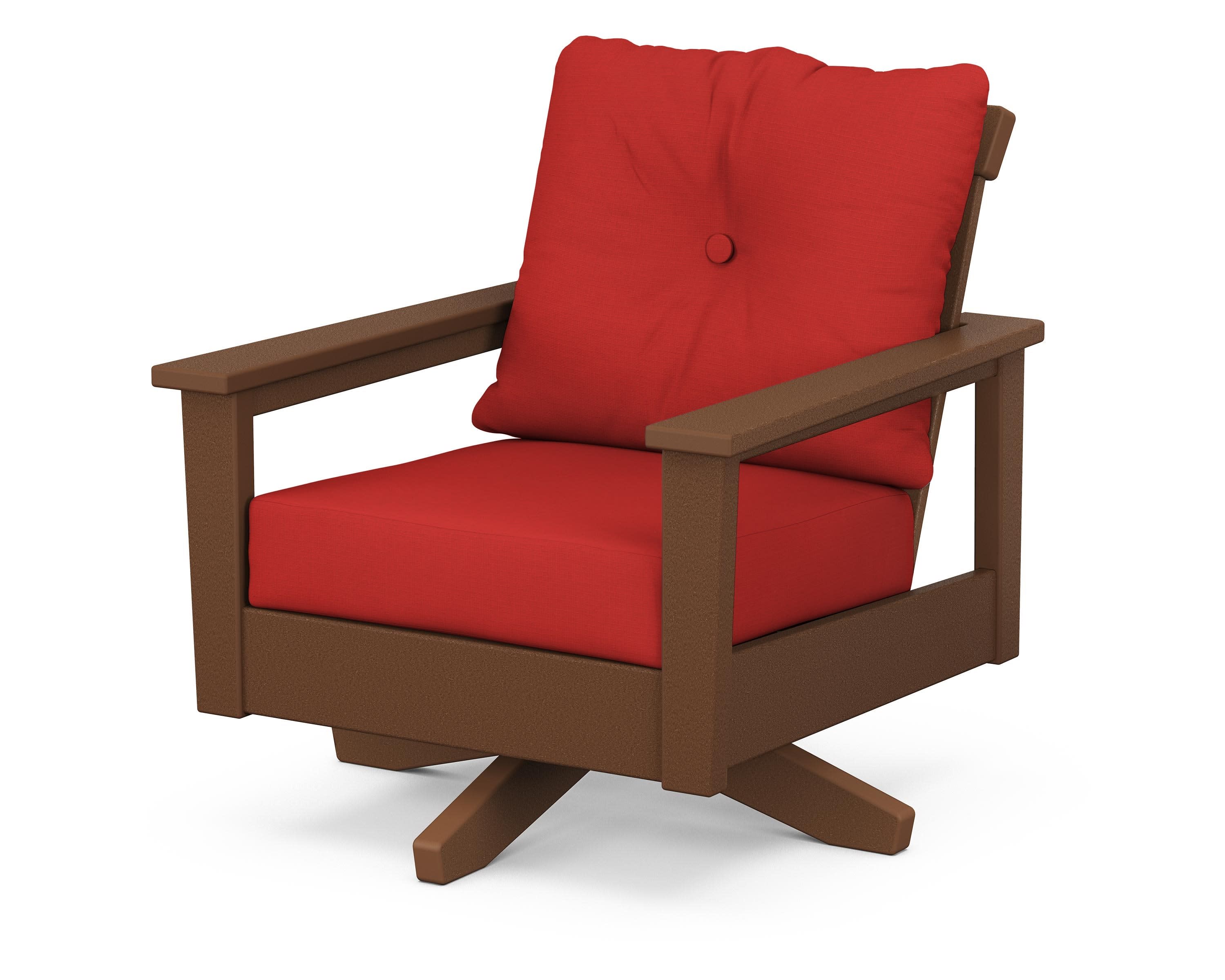 Prescott Deep Seating Swivel Chair in Teak / Crimson Linen