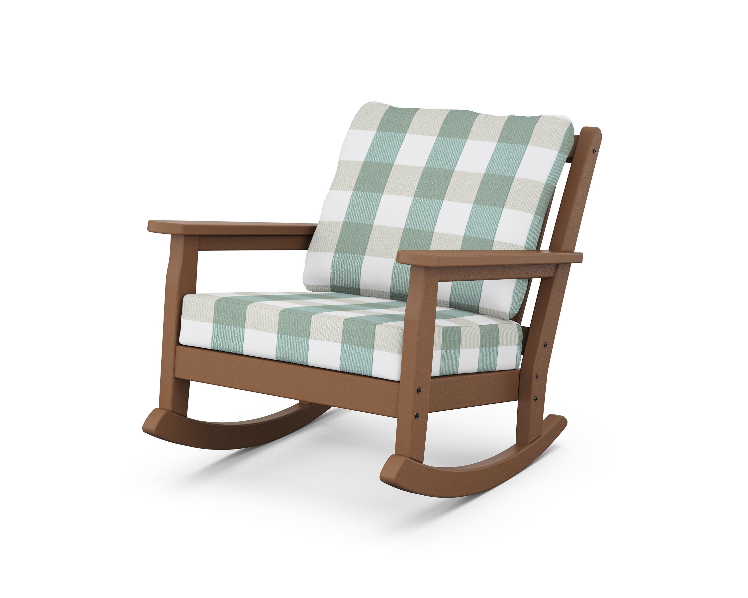 Chippendale Deep Seating Rocking Chair in Teak / Buffalo Plaid Glacier Spa