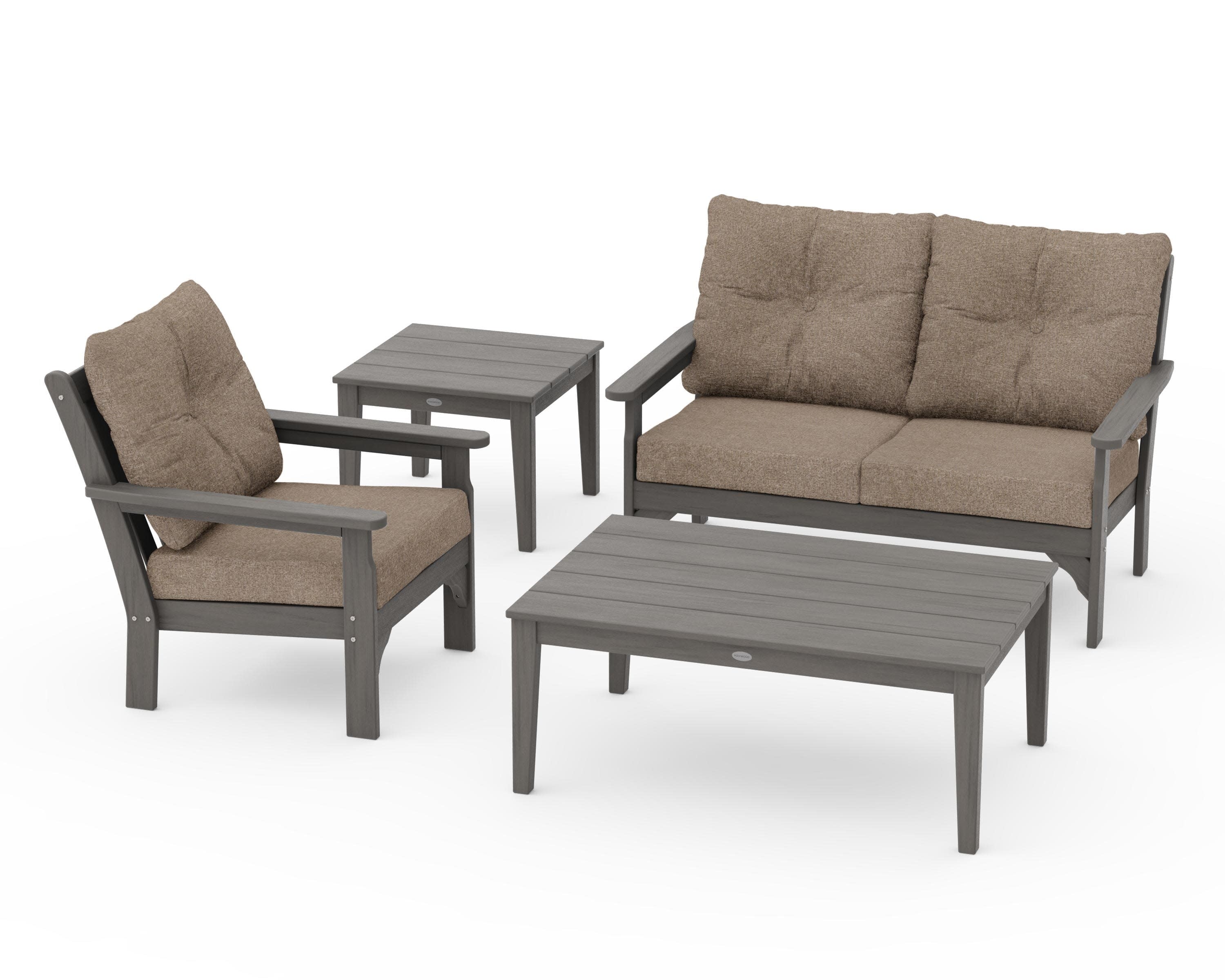 Vineyard 4-Piece Deep Seating Set in Driftwood / Spiced Burlap