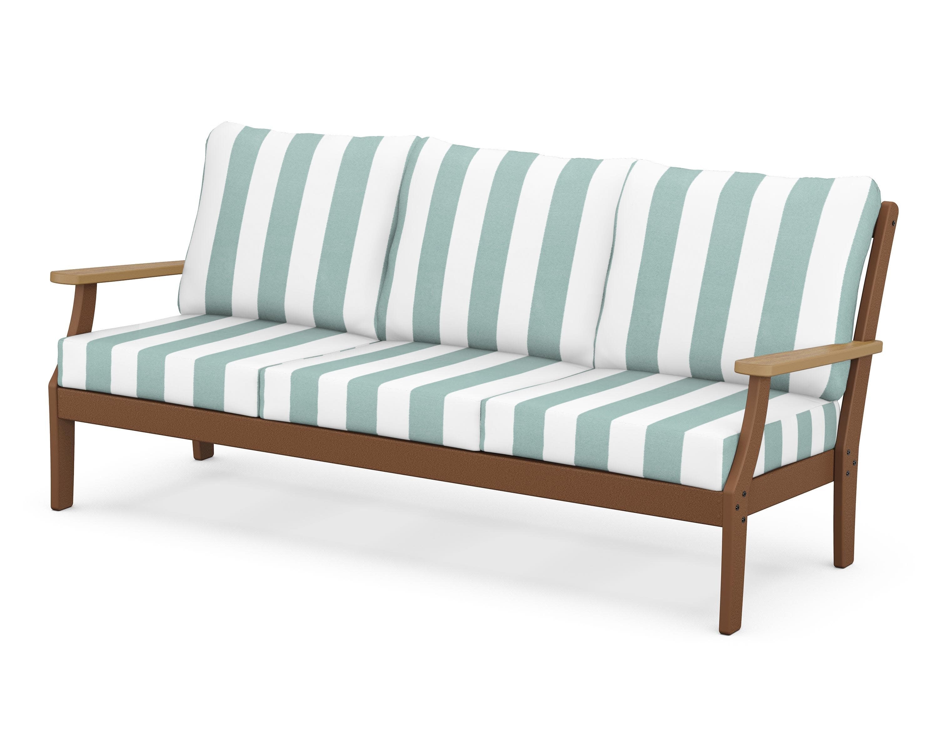 Braxton Deep Seating Sofa in Teak / Natural / Cabana Stripe Glacier Spa
