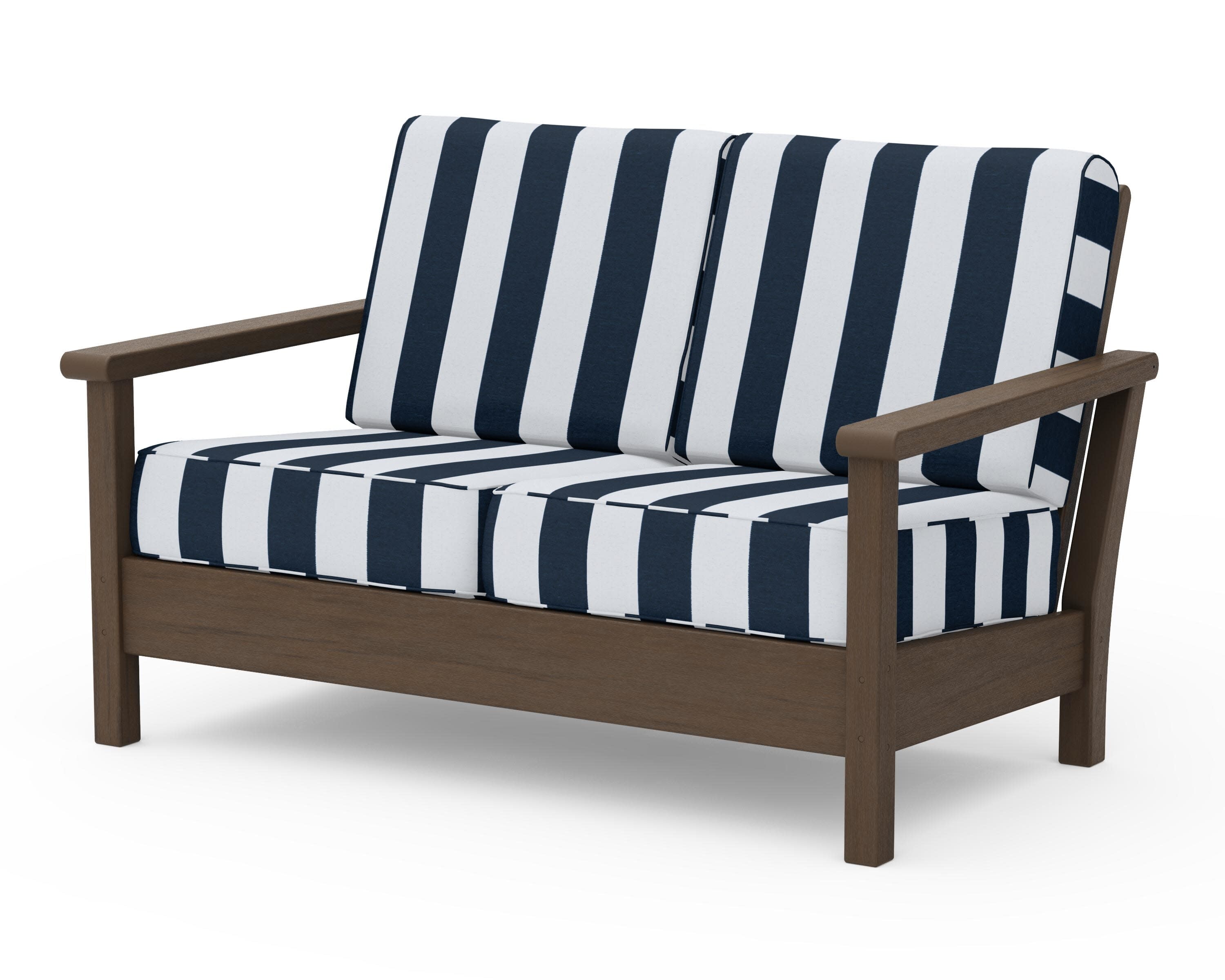 Harbour Deep Seating Loveseat in Kona / Cabana Stripe Marine Indigo