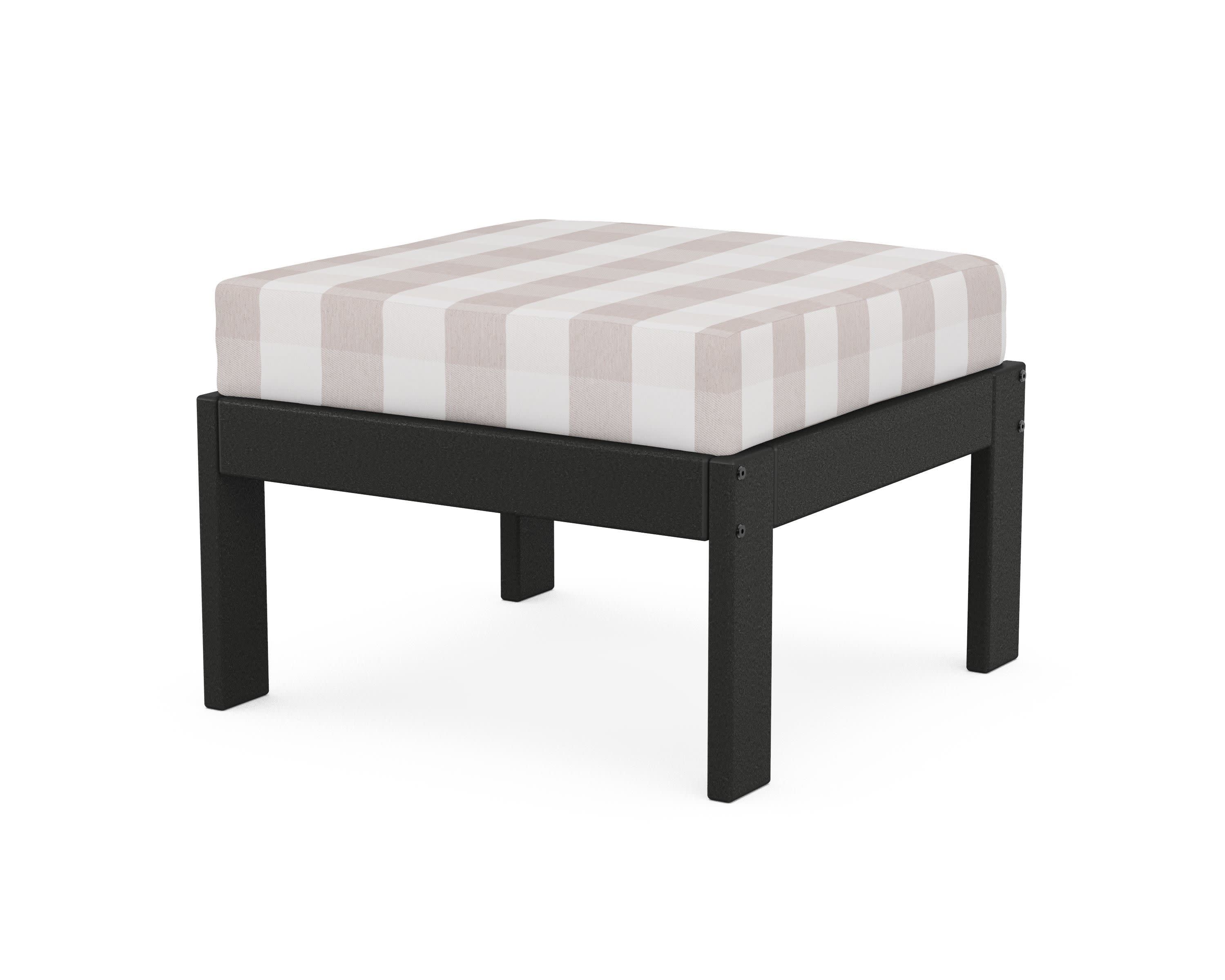 Vineyard Modular Ottoman in Black / Buffalo Plaid Dune Burlap