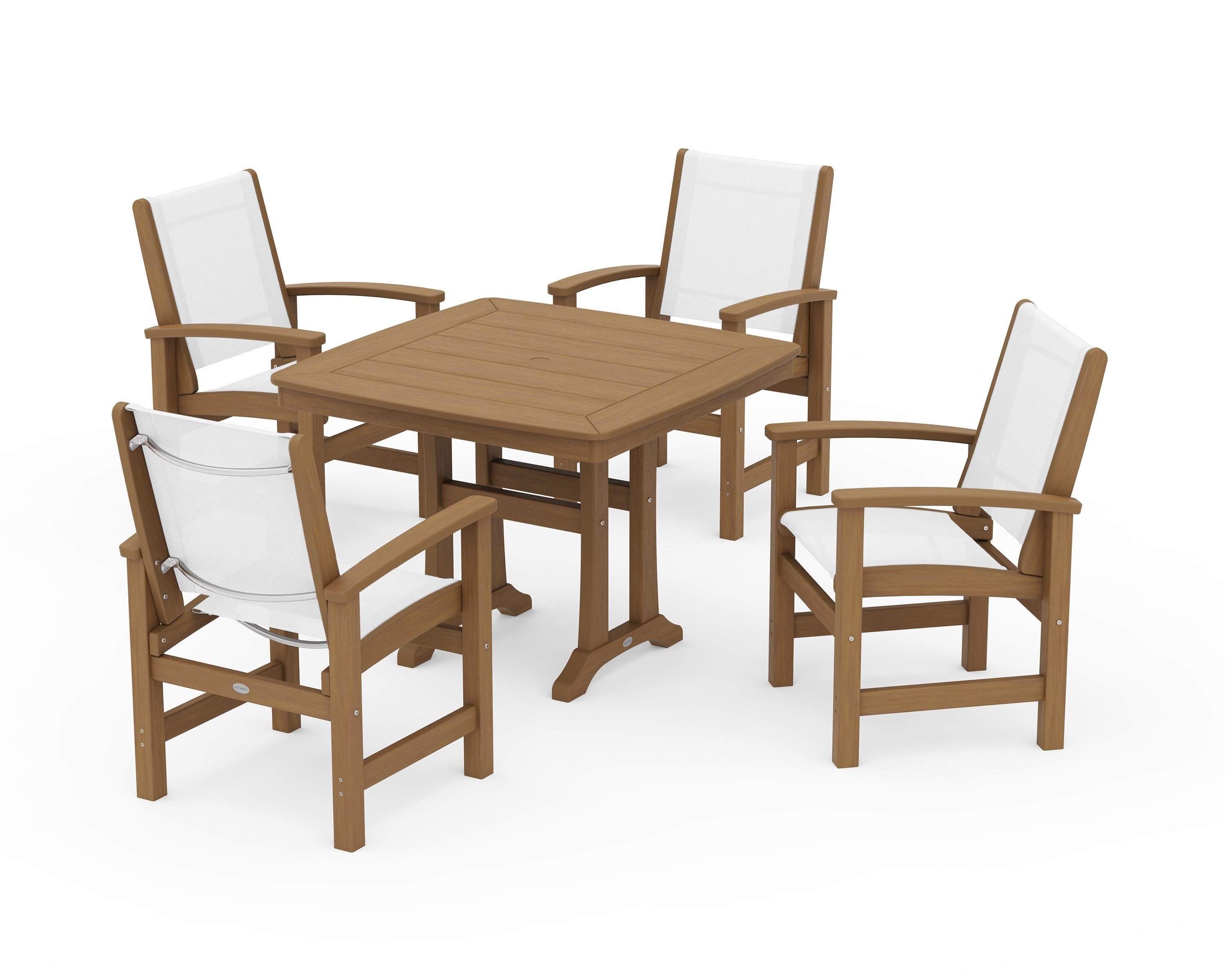Coastal 5-Piece Dining Set with Trestle Legs in Natural / White Sling