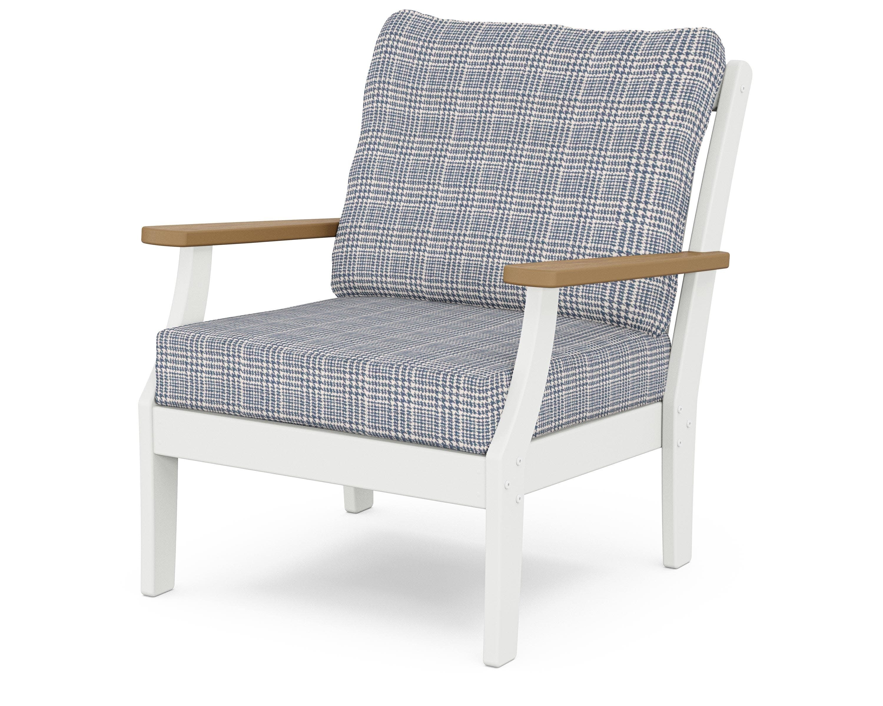 Braxton Deep Seating Chair in White / Natural / Houndstooth Sky Blue