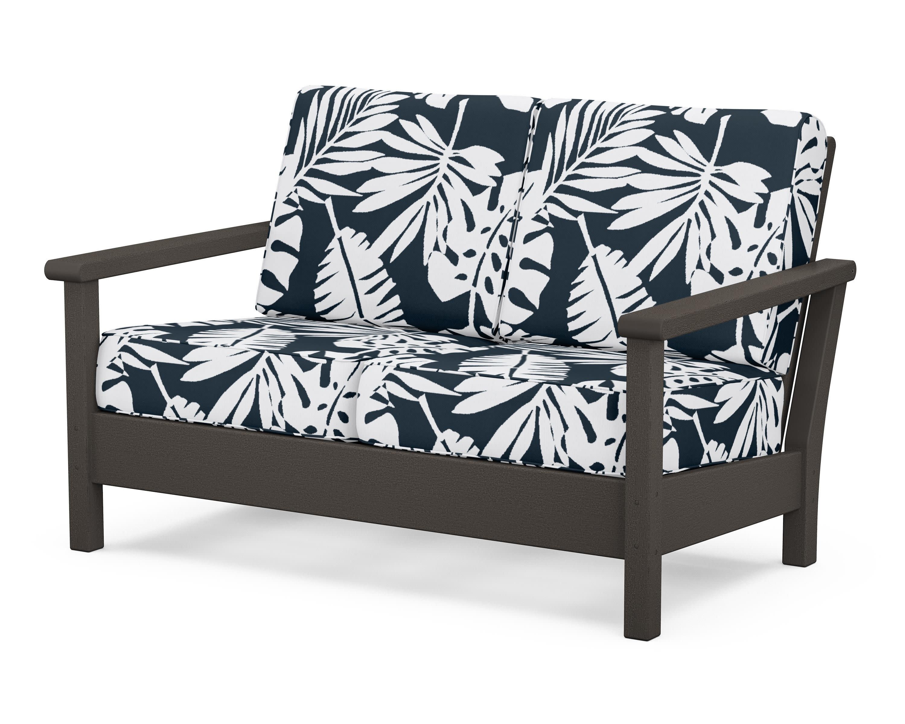 Harbour Deep Seating Loveseat in Vintage Coffee / Leaf Marine Indigo