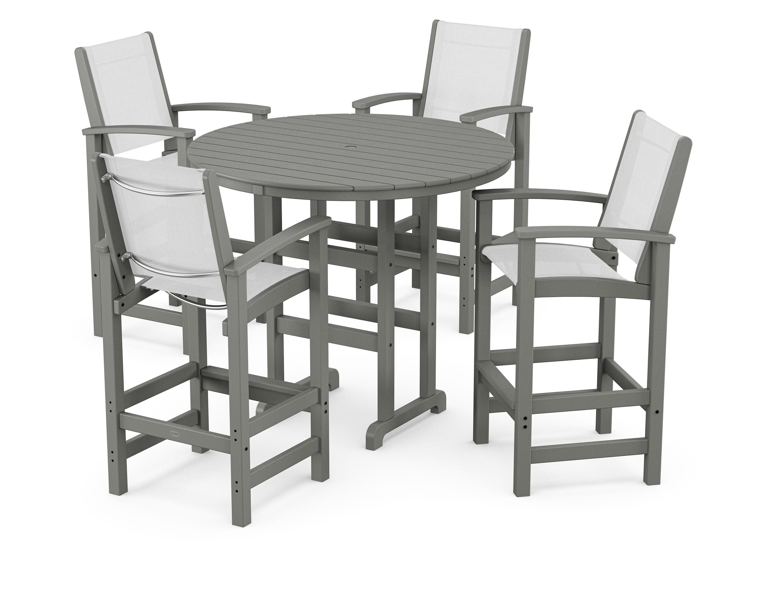 Coastal 5-Piece Nautical Trestle Bar Set in Slate Grey / White Sling