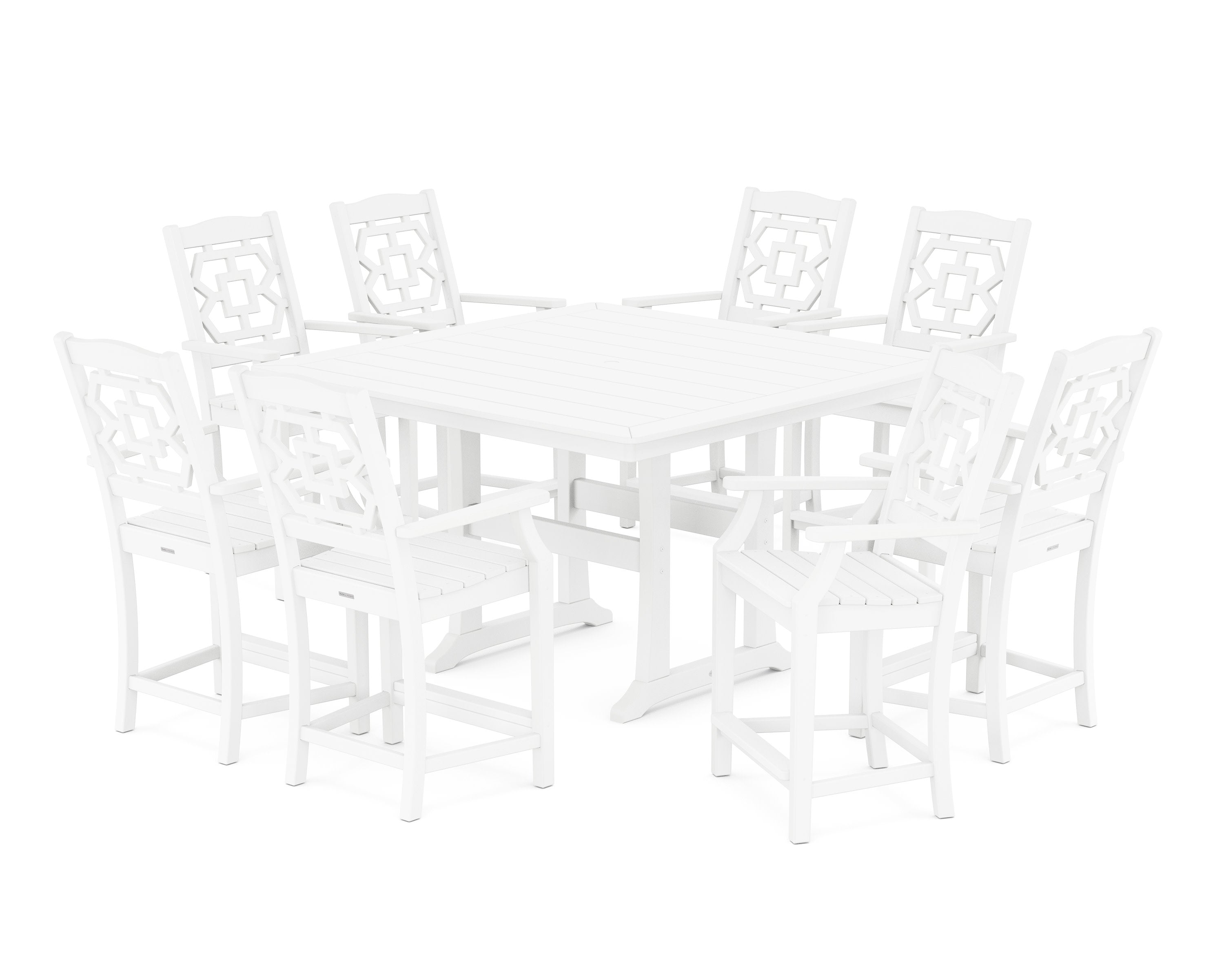Chinoiserie 9-Piece Square Counter Set with Trestle Legs in White