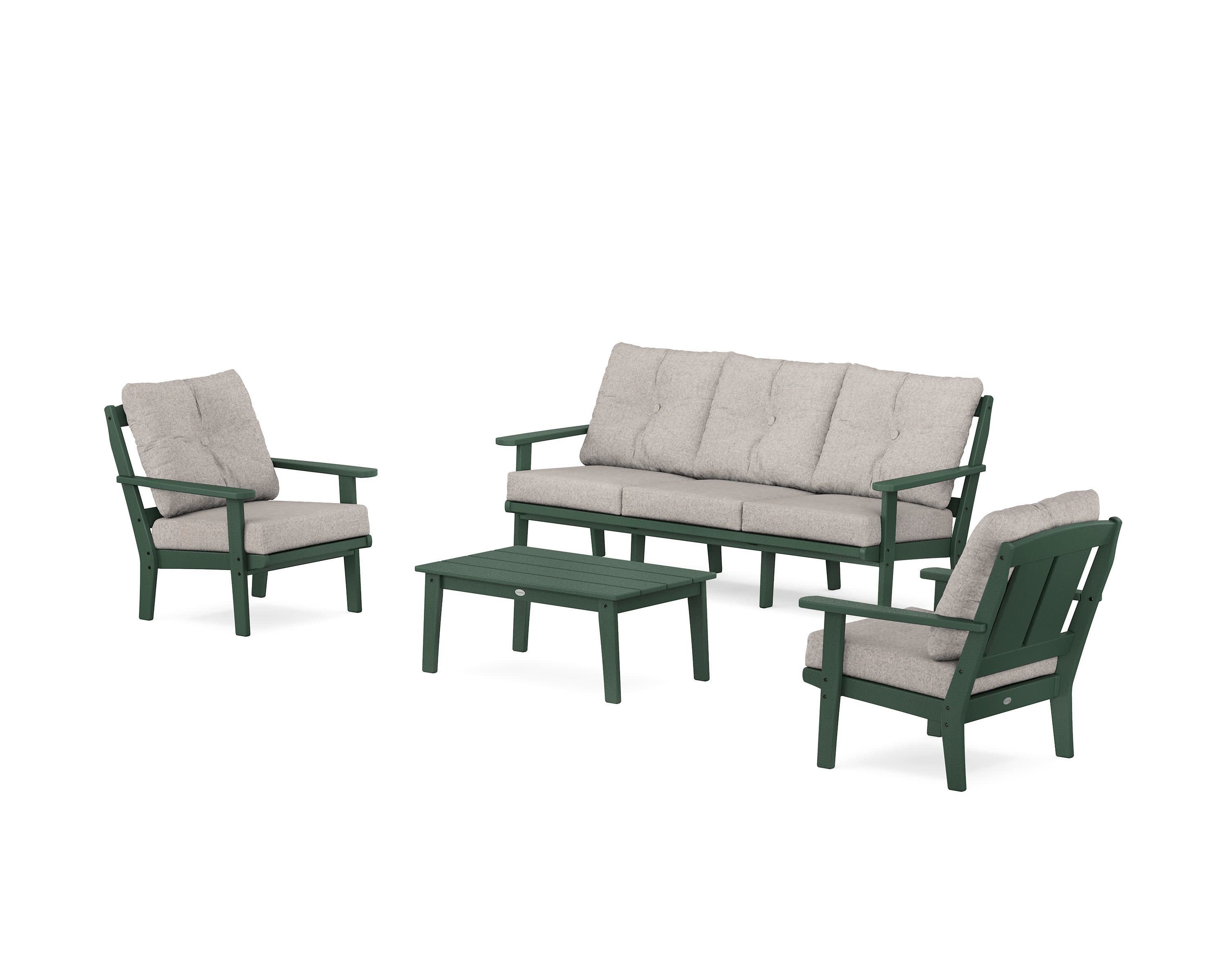 Mission 4-Piece Deep Seating Set with Sofa in Green / Weathered Tweed