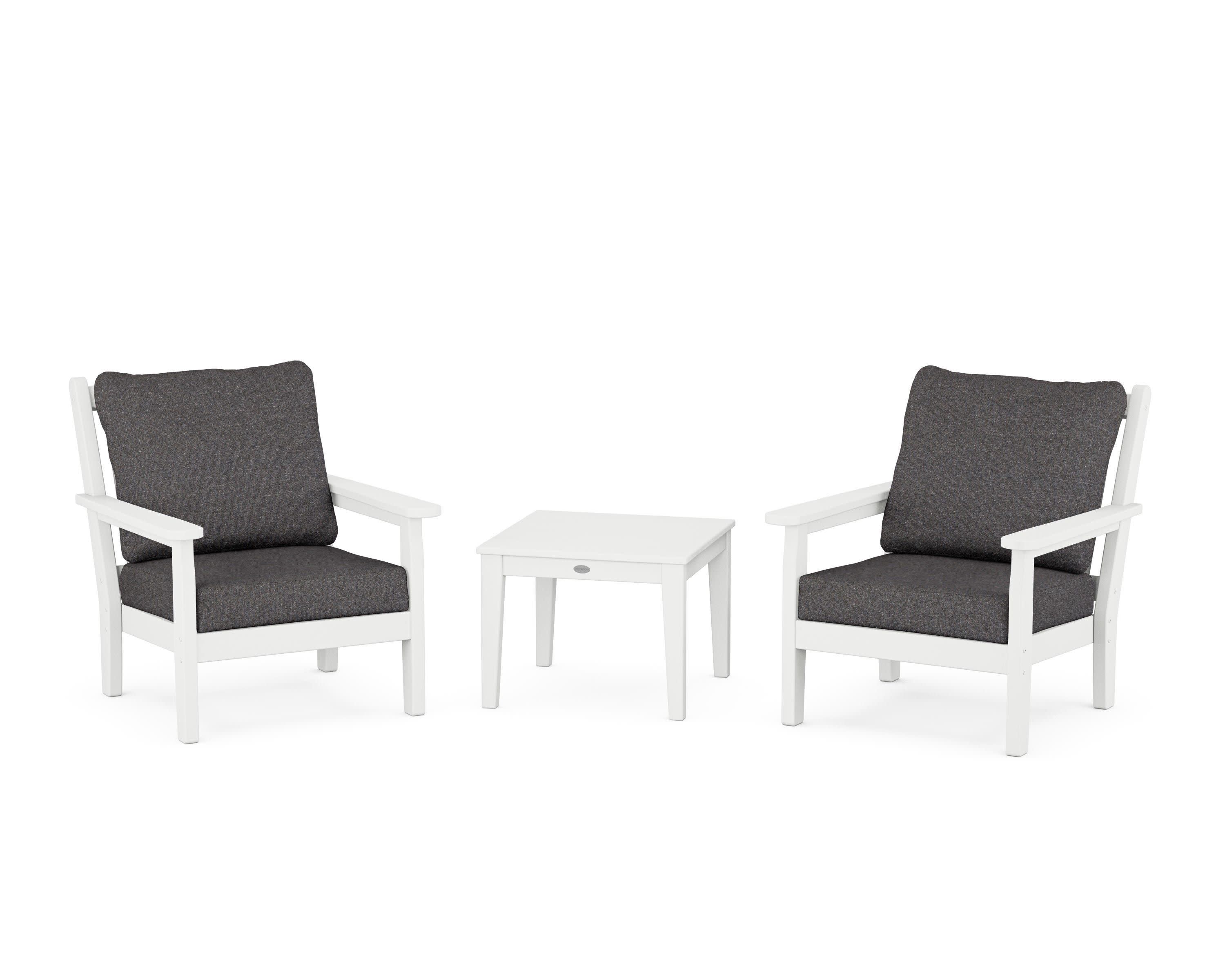 Chippendale 3-Piece Deep Seating Set in White / Ash Charcoal