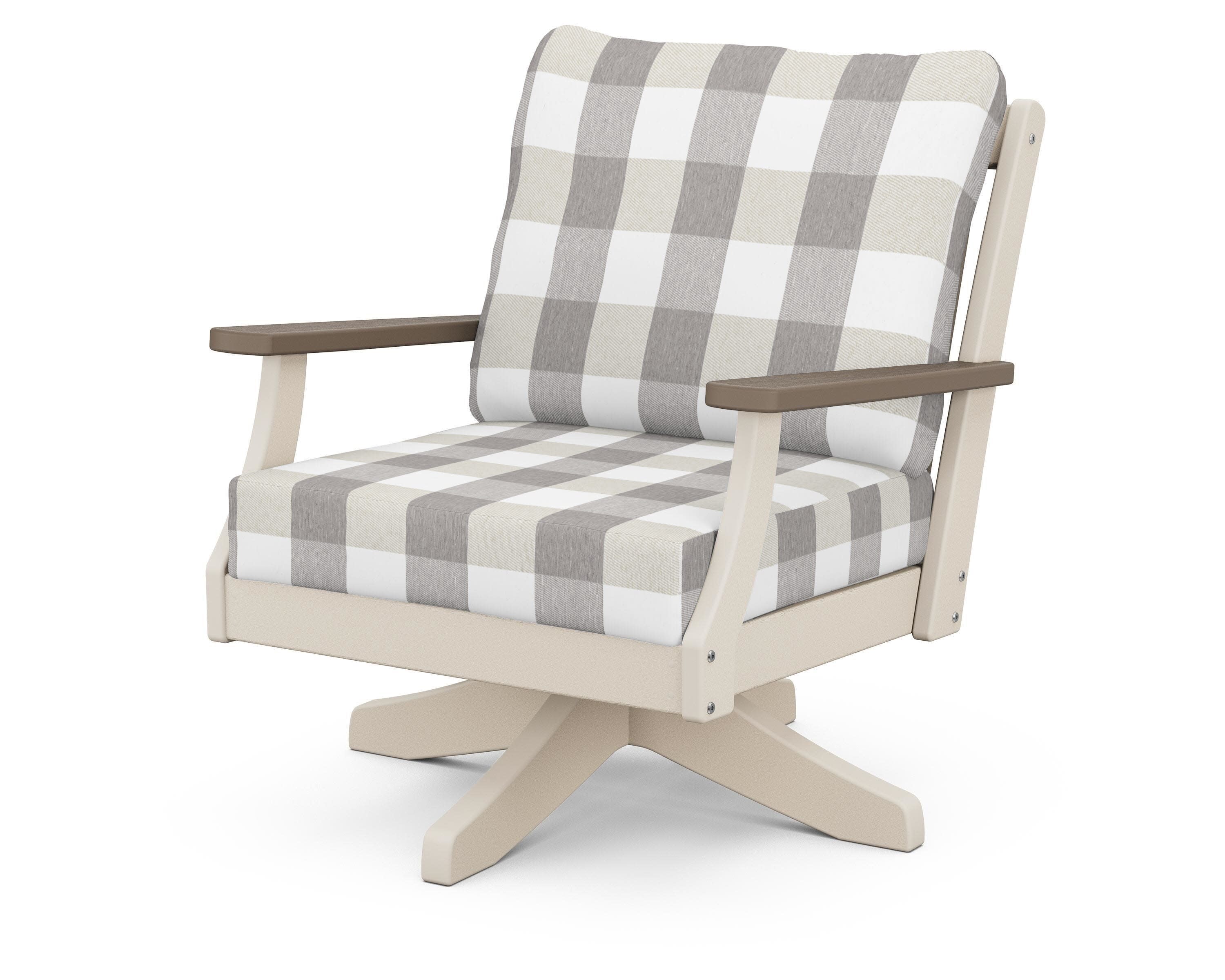 Braxton Deep Seating Swivel Chair in Sand / Kona / Buffalo Plaid Grey Mist