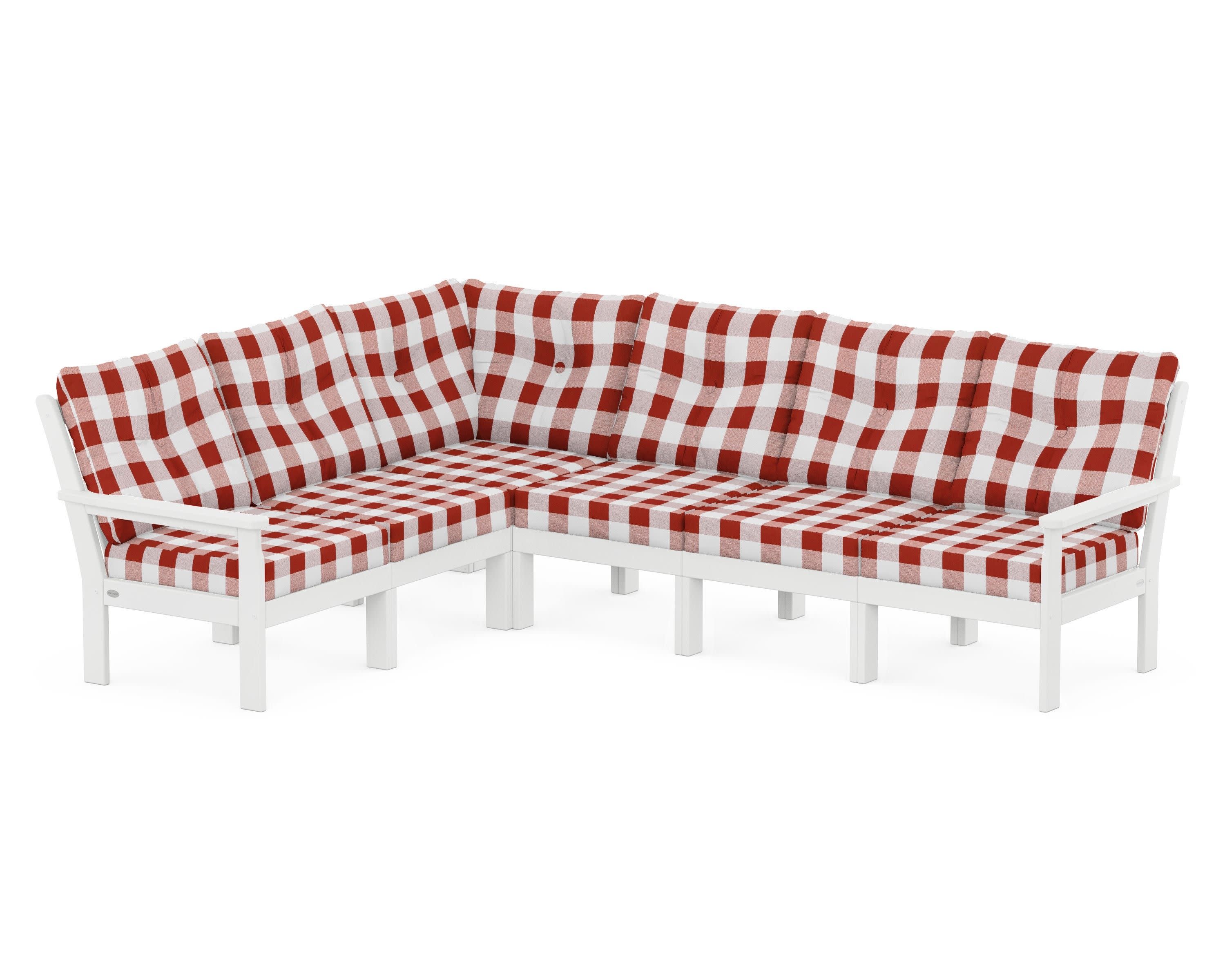 Vineyard 6-Piece Sectional in White / Buffalo Plaid Crimson