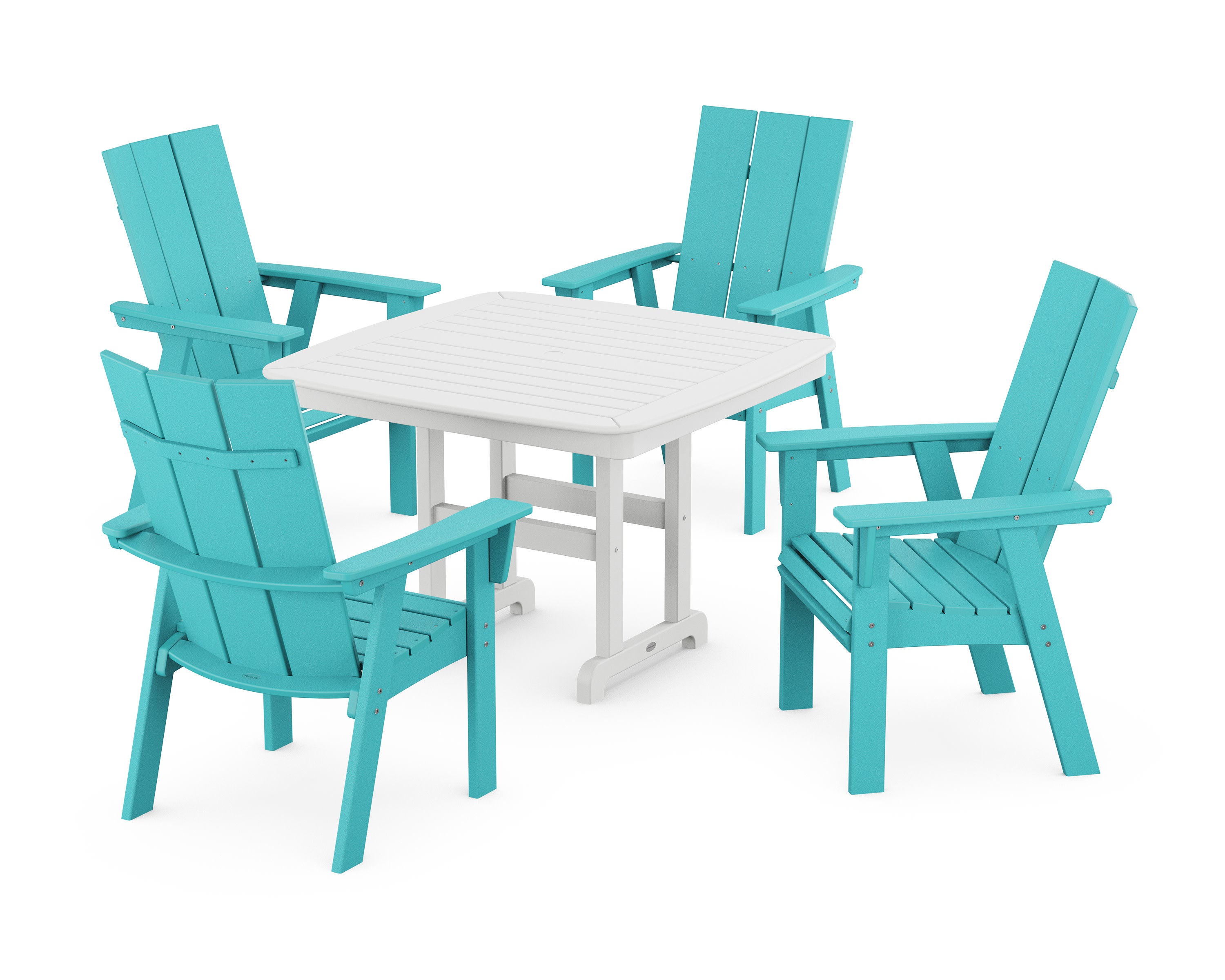 Modern Curveback Adirondack 5-Piece Dining Set in Aruba / White