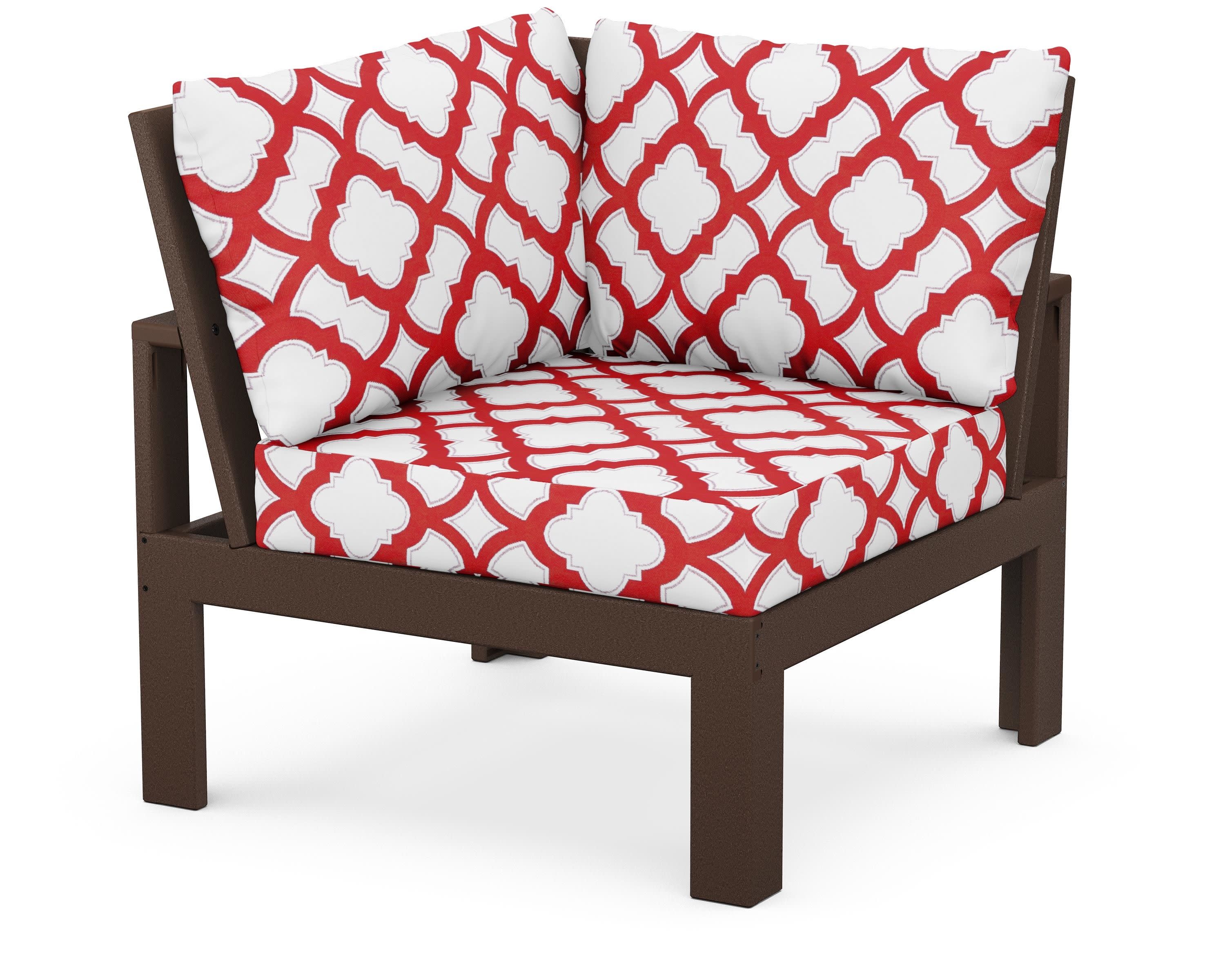 Modular Corner Chair in Mahogany / Trellis Crimson