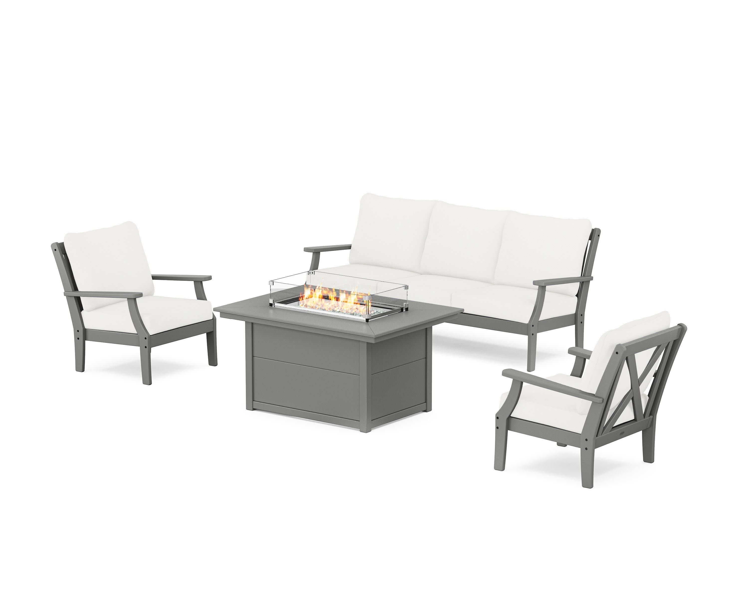 Braxton Deep Seating Fire Pit Table Set in Slate Grey / Natural Linen