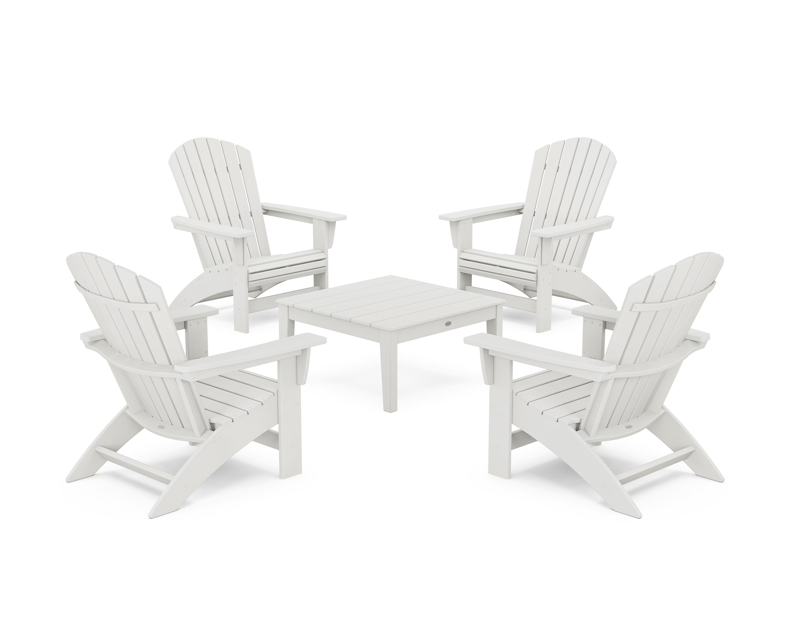 5-Piece Nautical Grand Adirondack Chair Conversation Group in Vintage White