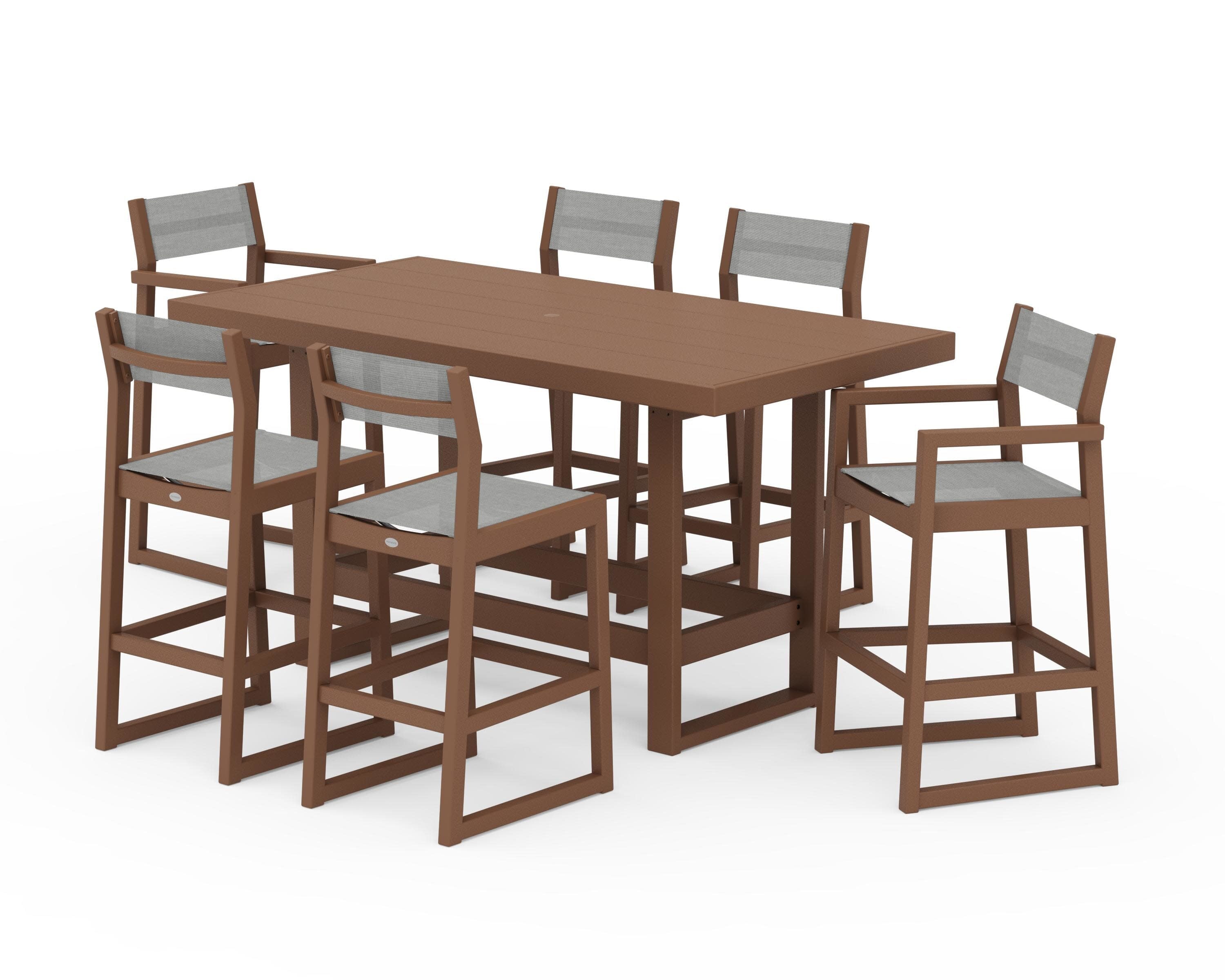 EDGE Sling 7-Piece Bar Table Set in Teak / Metallic Sling