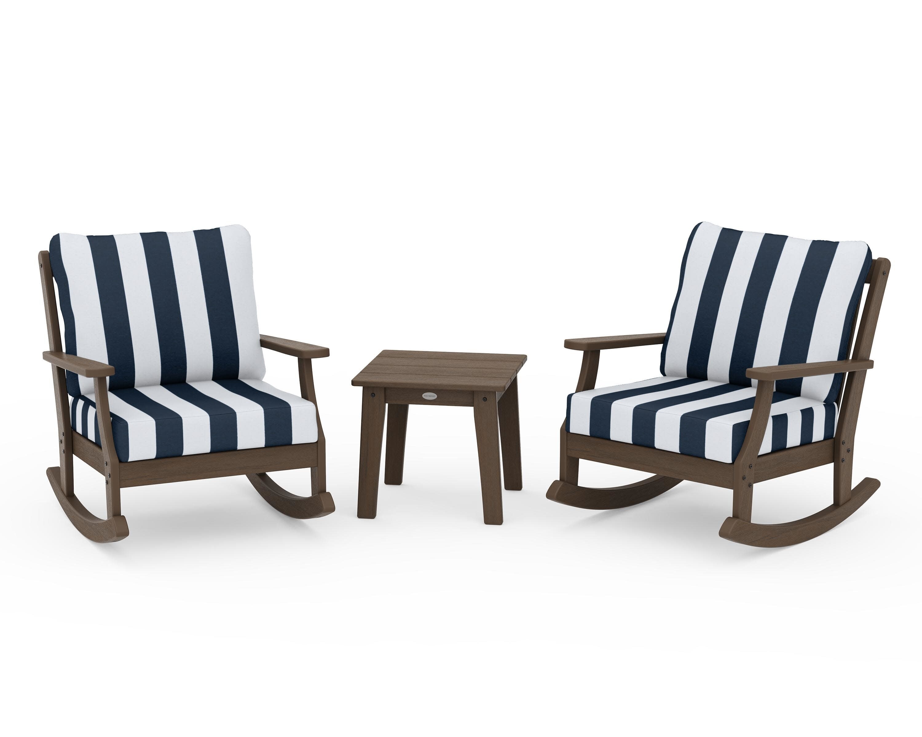 Braxton 3-Piece Deep Seating Rocker Set in Kona / Cabana Stripe Marine Indigo