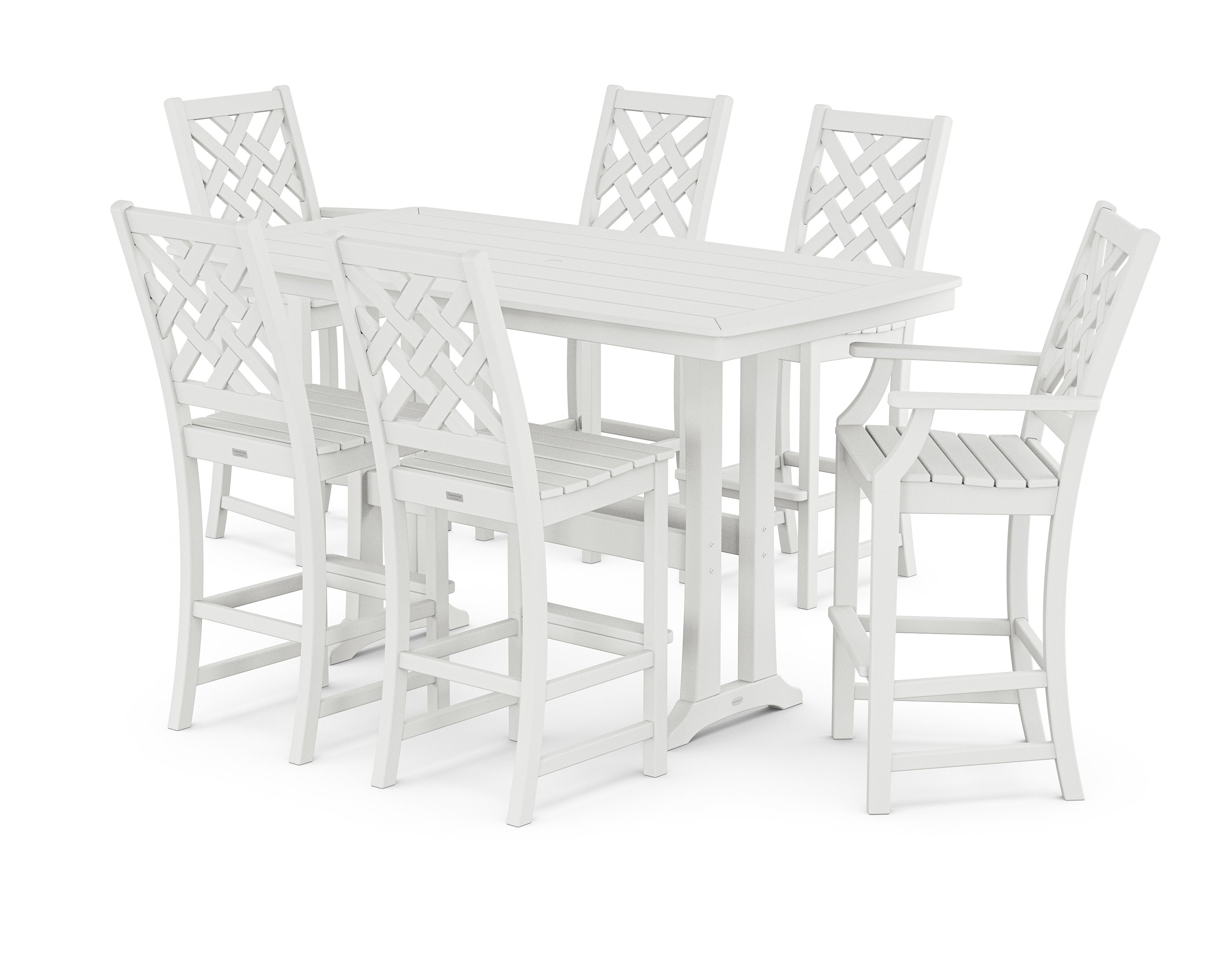 Wovendale 7-Piece Bar Set with Trestle Legs in White