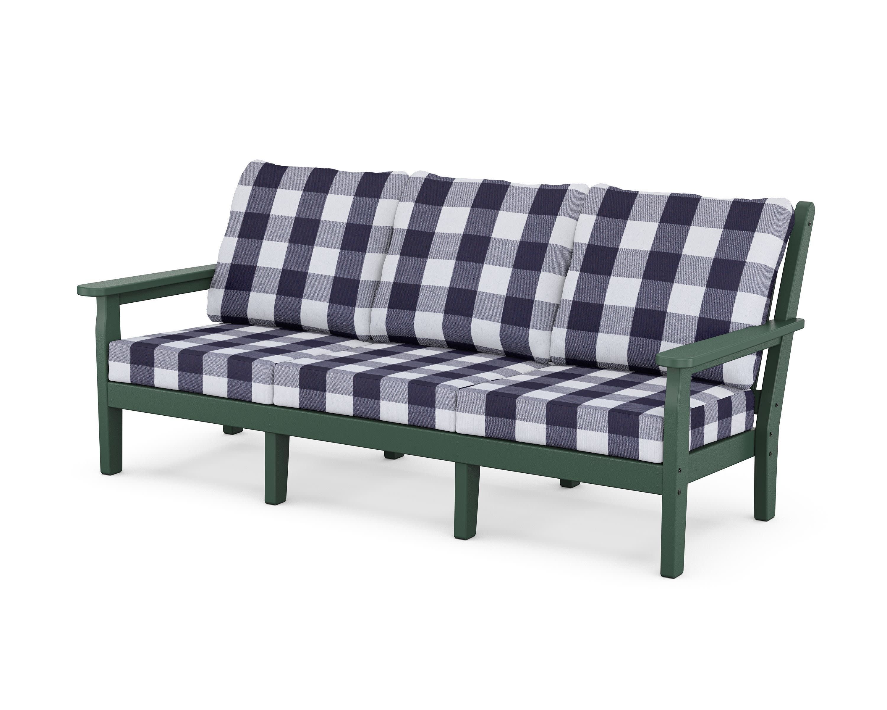 Chippendale Deep Seating Sofa in Green / Buffalo Plaid Navy